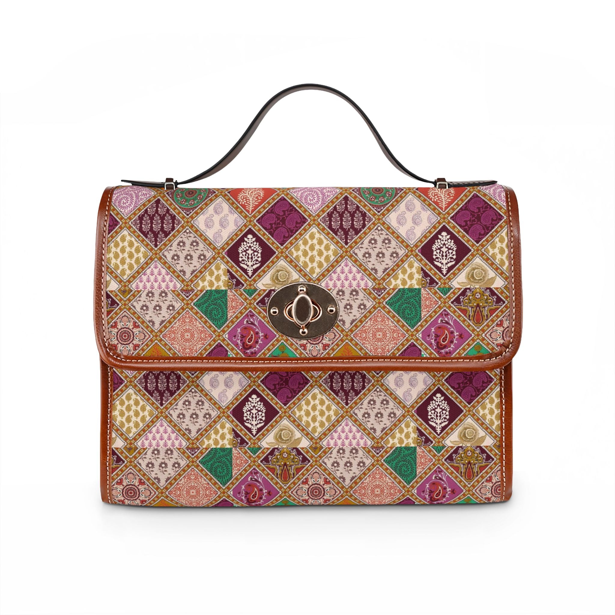 Vintage Diamond Patchwork Waterproof Canvas Bag — Boho Satchel for Travel & Everyday