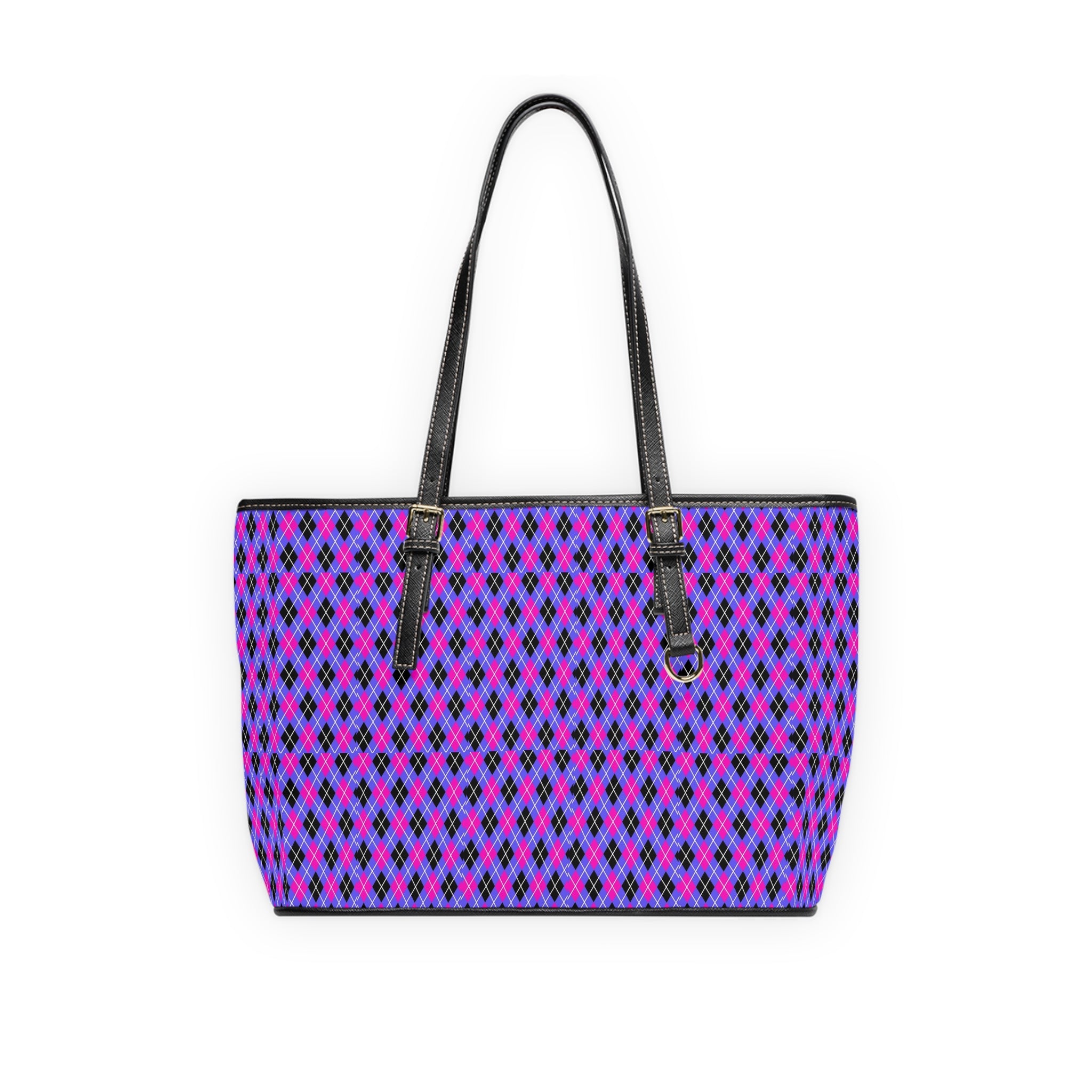 Pink Purple Argyle Pattern Shoulder Bag | Geometric Tote, Diamond Print