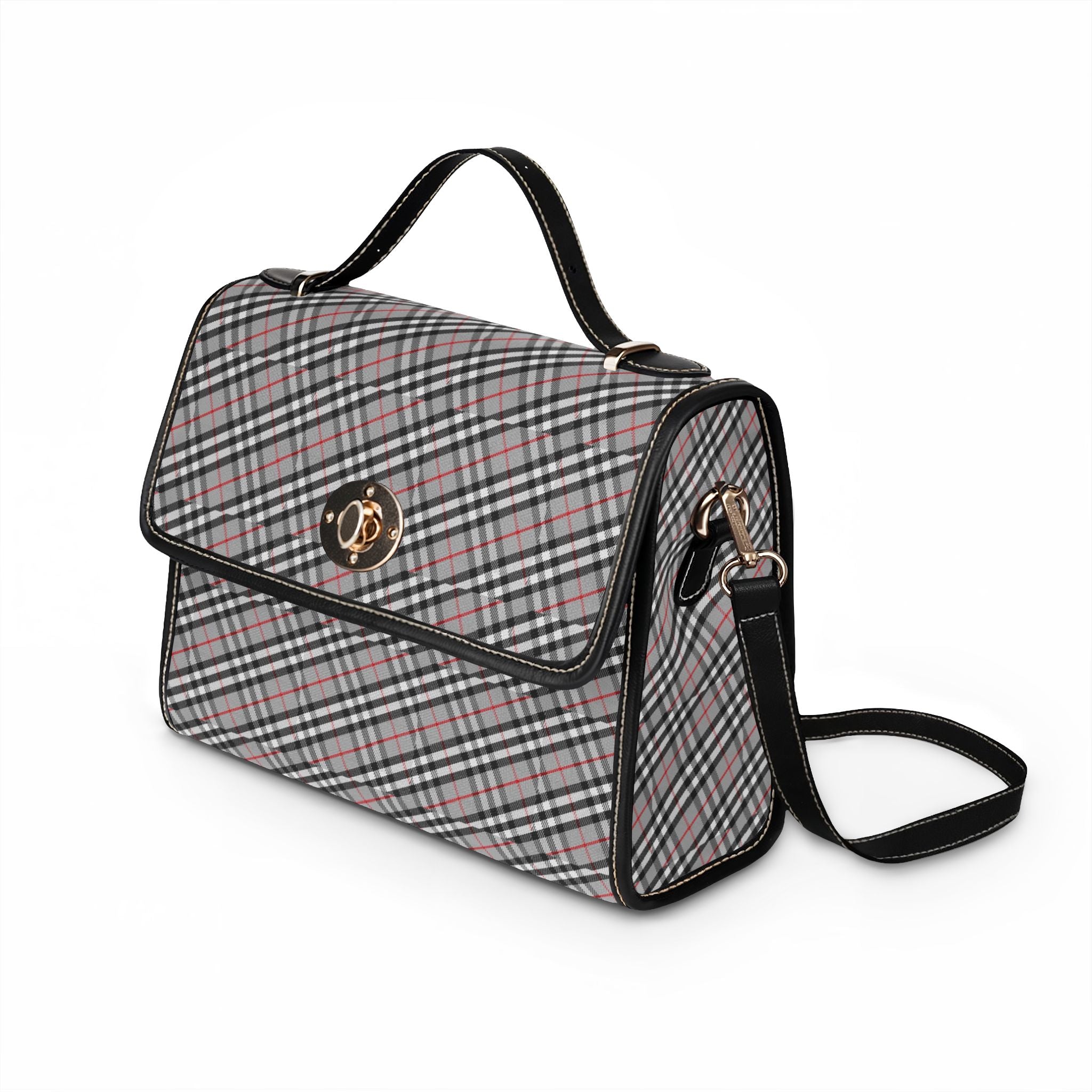 Grey Plaid Pattern Waterproof Canvas Bag | Crossbody Satchel