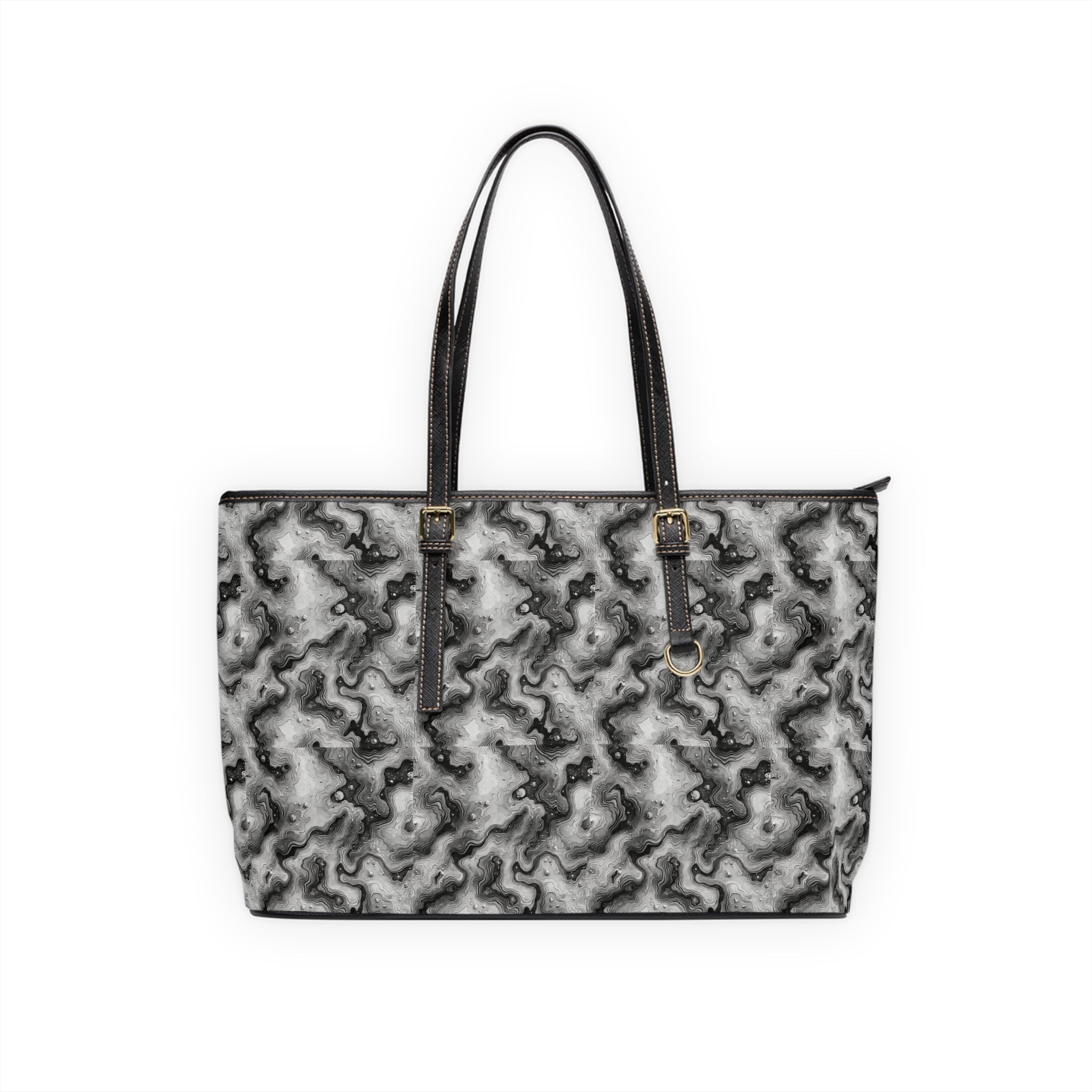 Abstract Marble Swirl PU Leather Shoulder Bag | Black White Marble Pattern