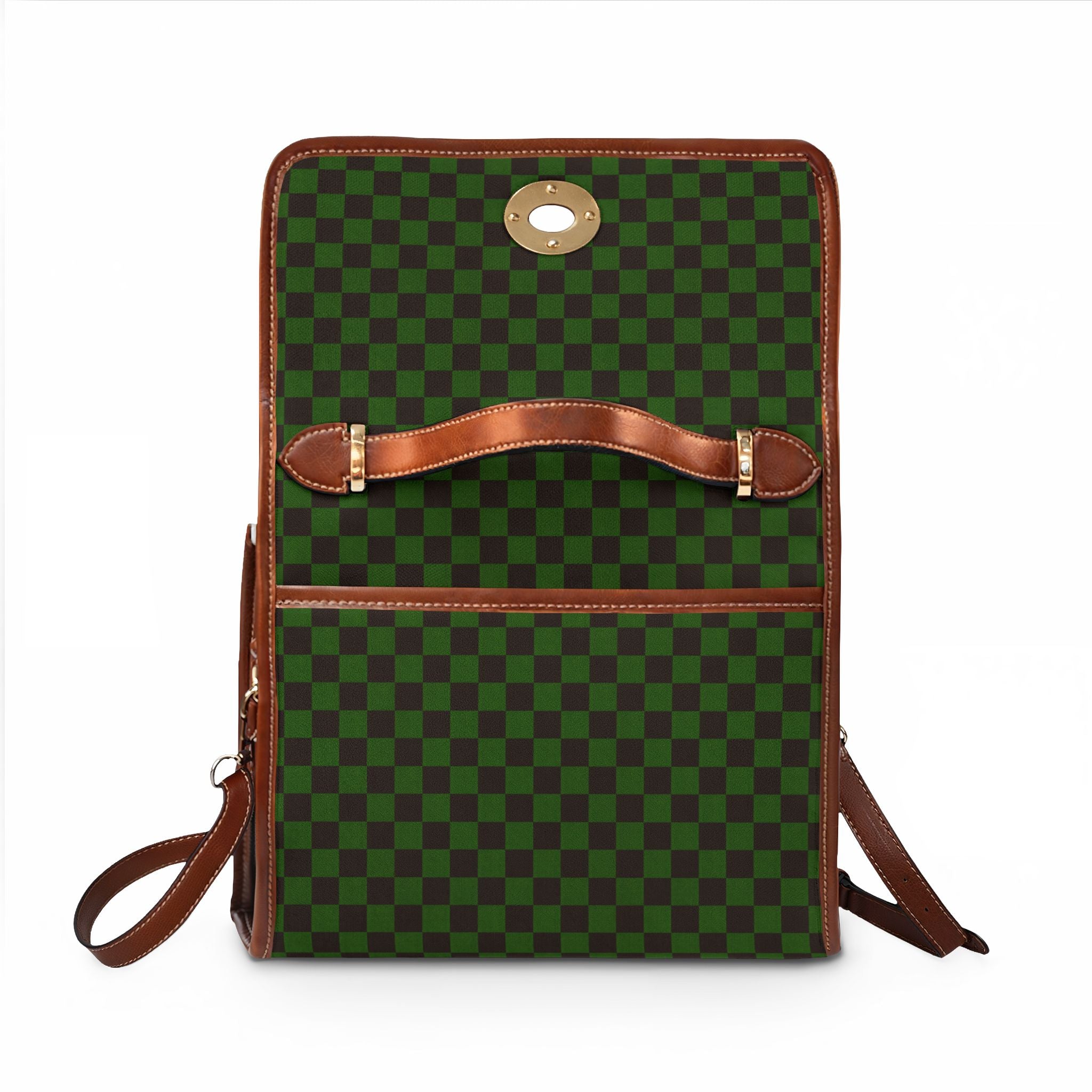 Green Black Checkerboard Waterproof Canvas Bag | Handbag, Backpack Convertible