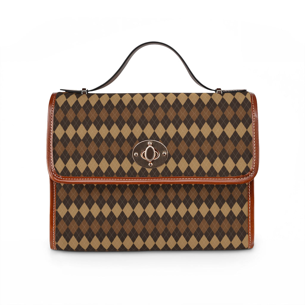 Brown Argyle Pattern Waterproof Canvas Bag | Diamond Check Satchel