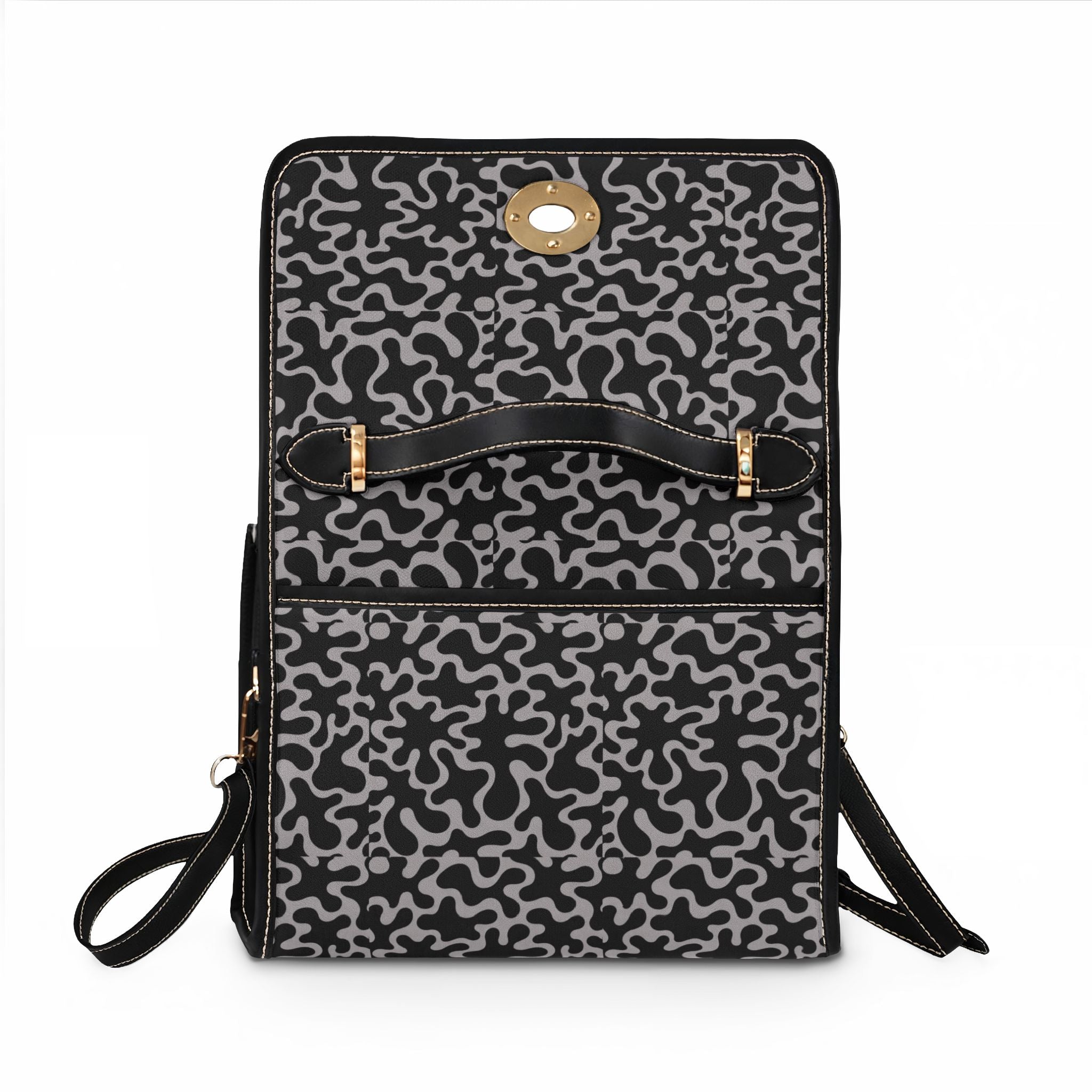 Abstract Black Gray Swirl Pattern Waterproof Canvas Bag | Top Handle Crossbody