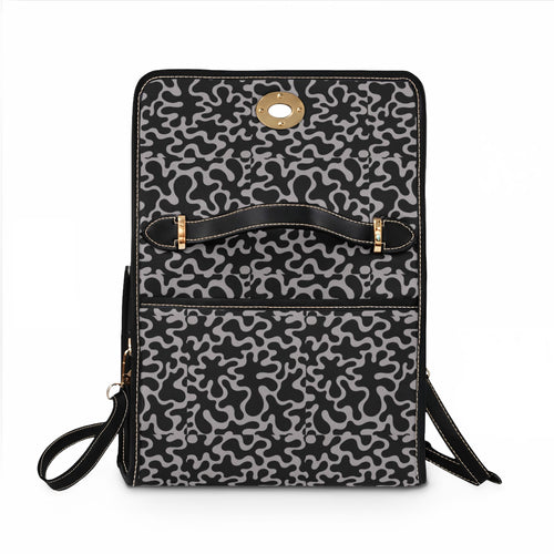 Abstract Black Gray Swirl Pattern Waterproof Canvas Bag | Top Handle Crossbody