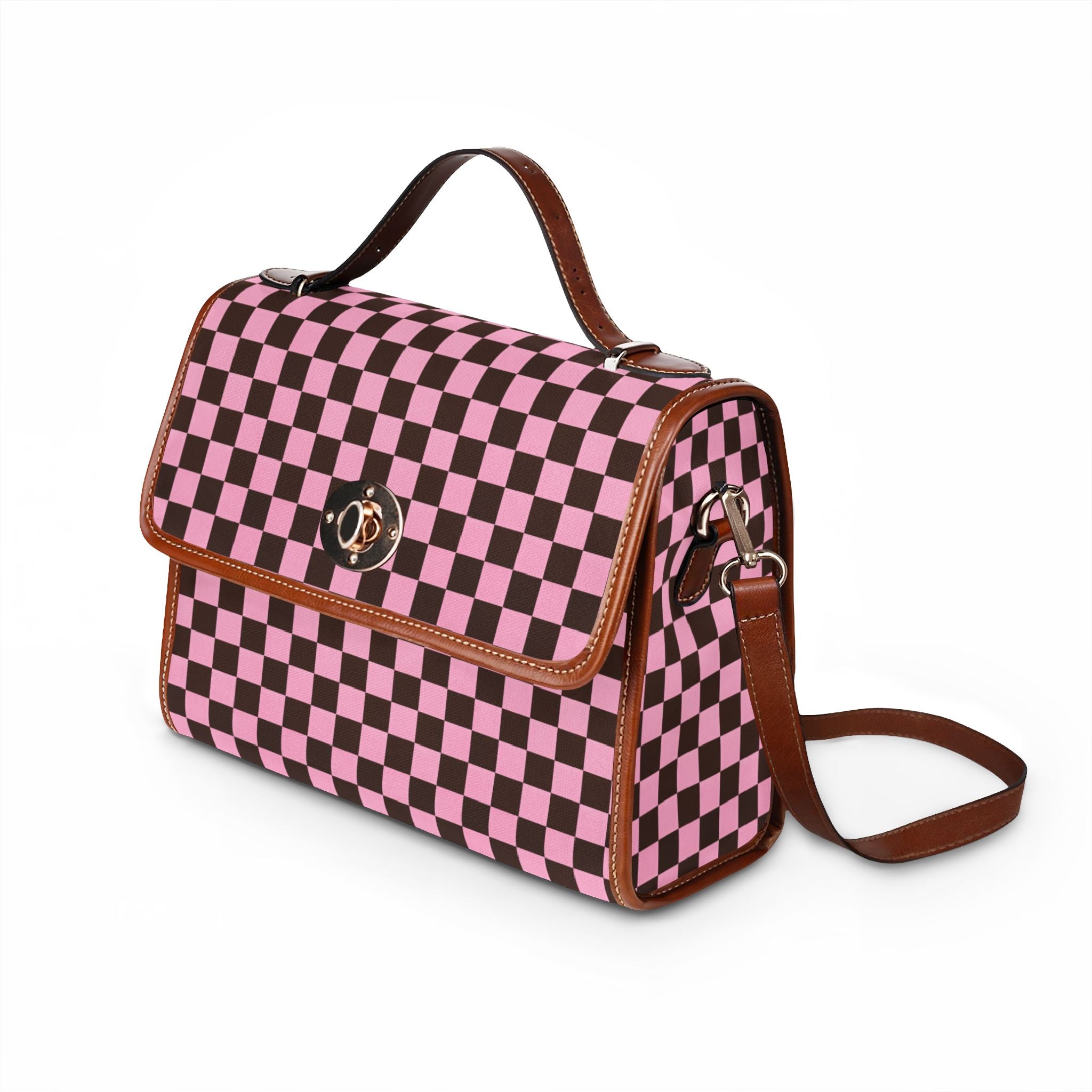 Pink and Black Checkerboard Waterproof Canvas Bag | Checker Pattern Tote