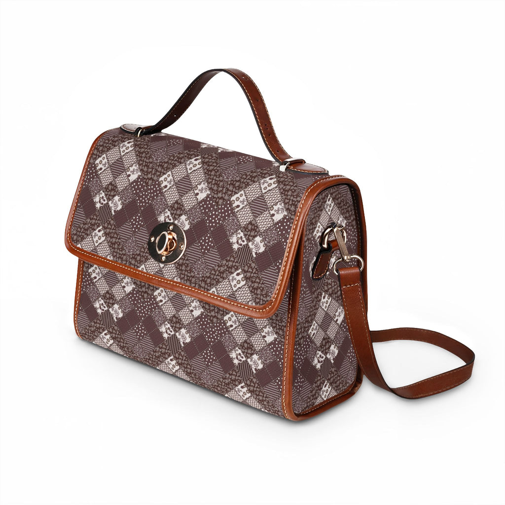 Brown Argyle Pattern Waterproof Canvas Bag | Plaid Crossbody Bag