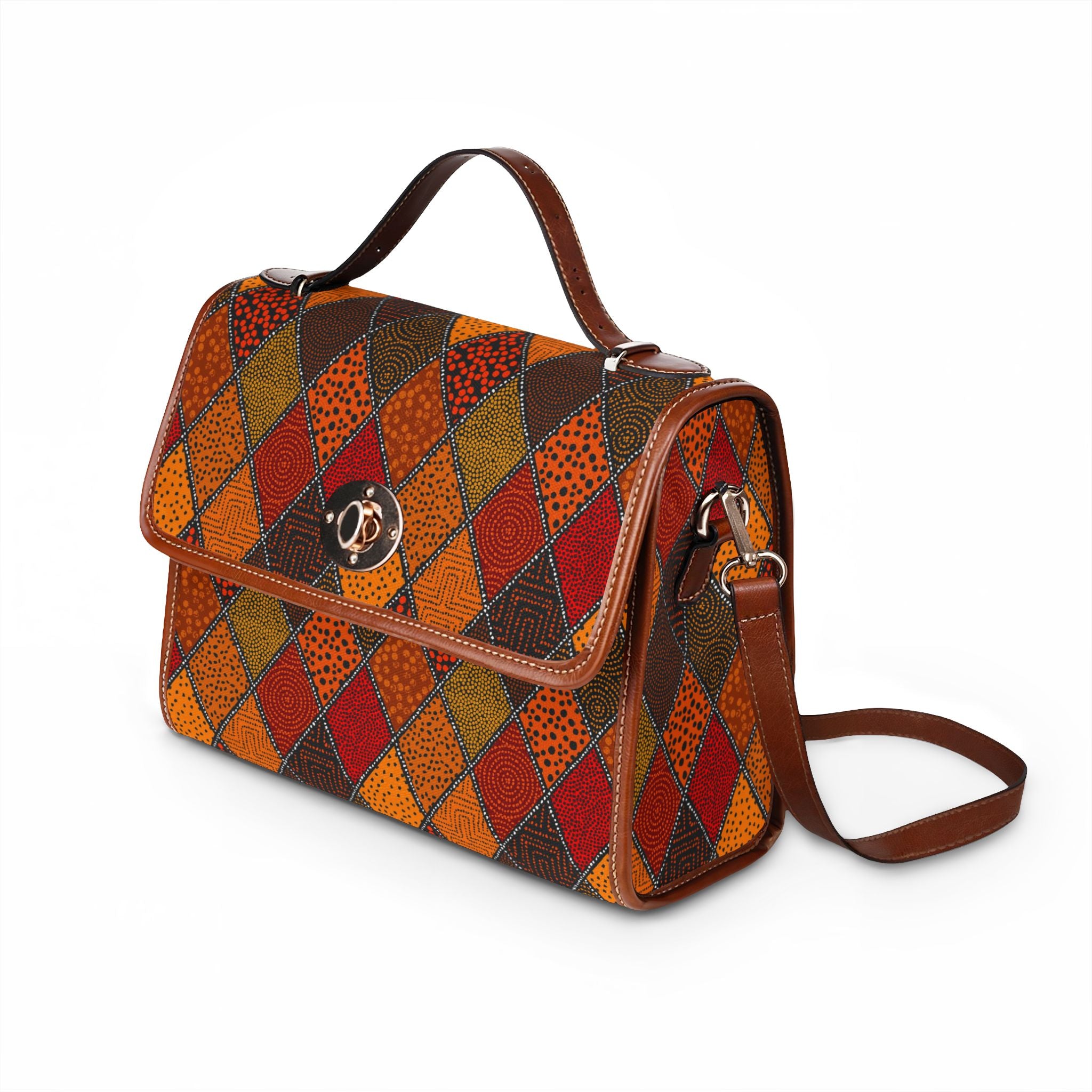 Autumn Diamond Patchwork Waterproof Canvas Bag | Fall Pattern Satchel