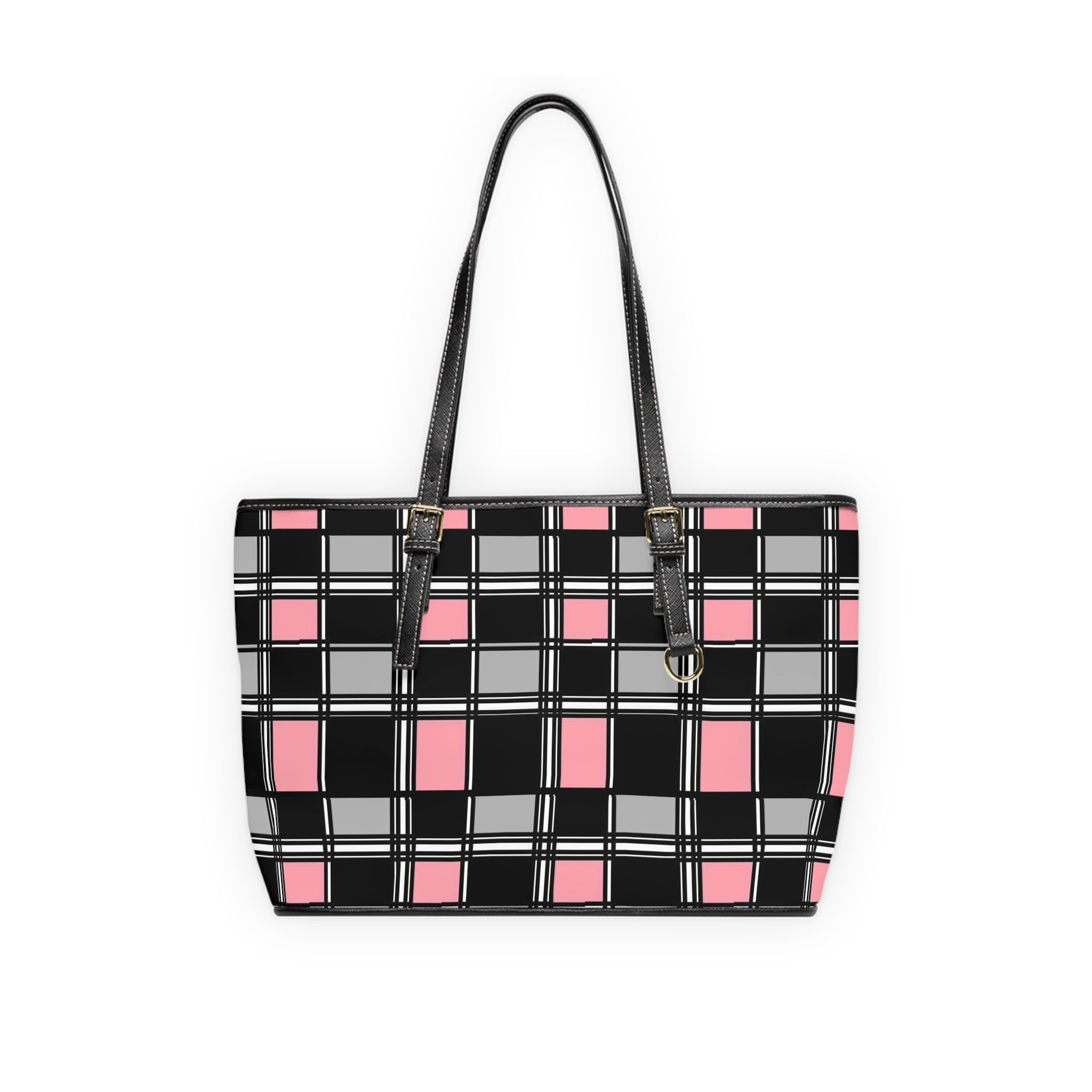 Pink & Black Plaid PU Leather Shoulder Bag