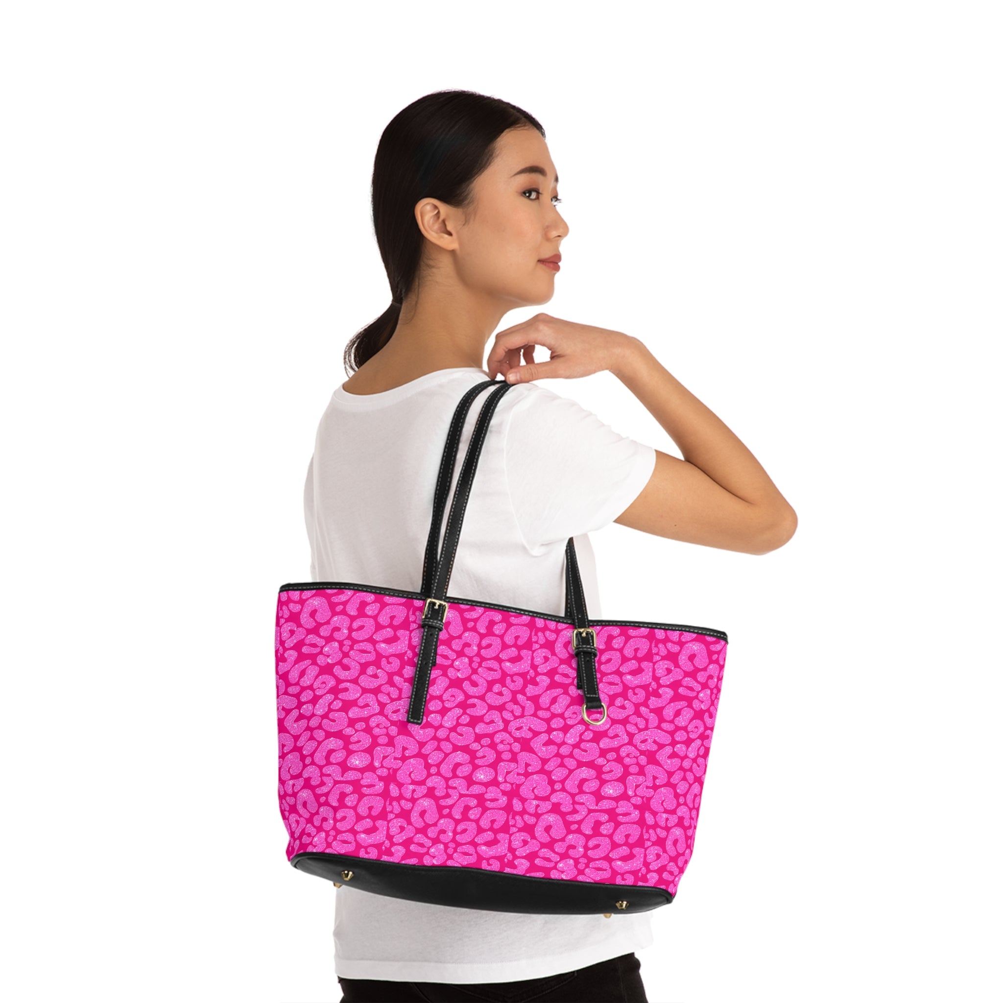 Pink Leopard Print PU Leather Shoulder Bag — Trendy Animal Print Tote for Everyday Use