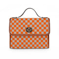 Grey and Orange Checkerboard Pattern Waterproof Canvas Bag