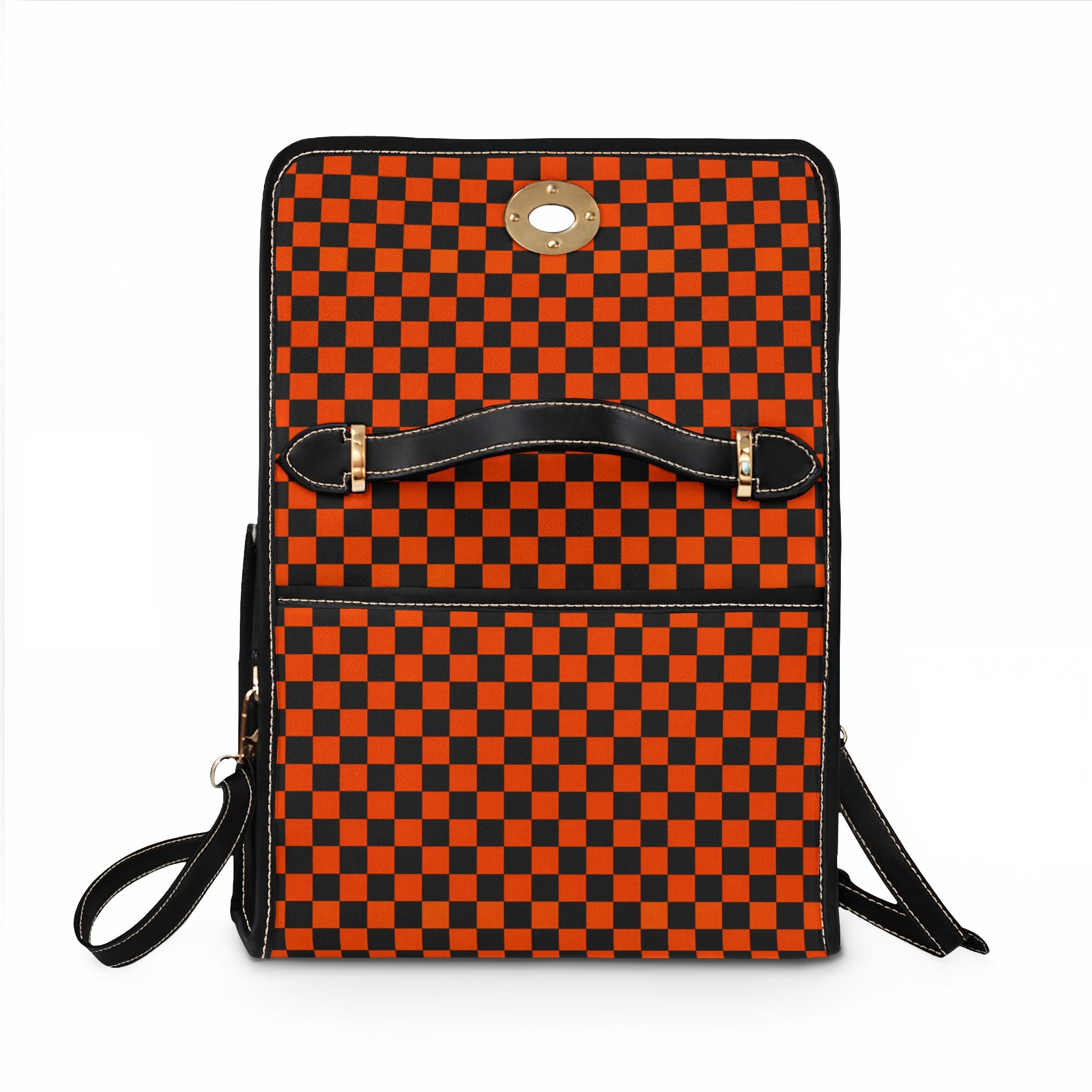 Black and Orange Checkerboard Pattern Waterproof Canvas Bag