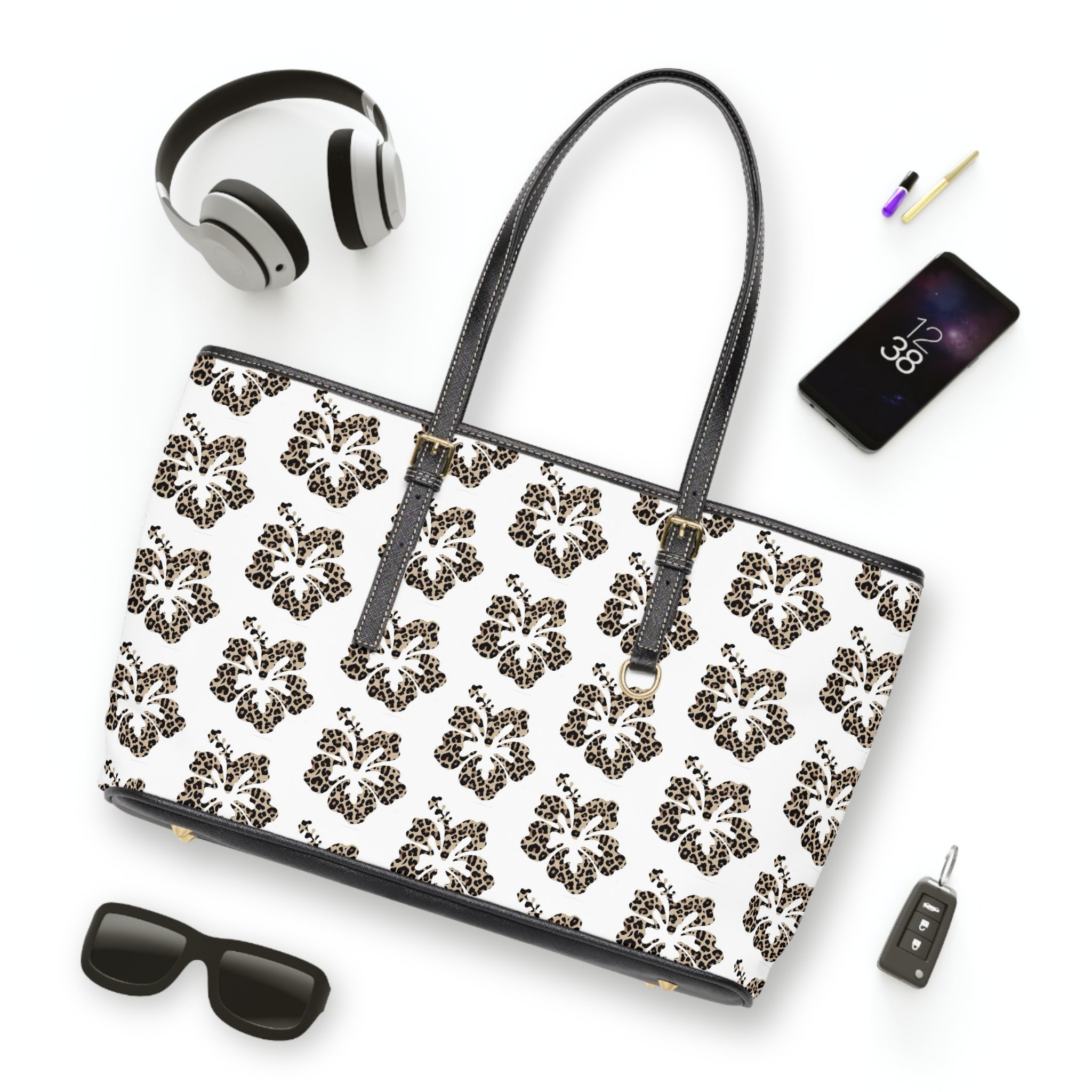 Leopard Floral Tote Bag – Chic PU Leather Shoulder Bag