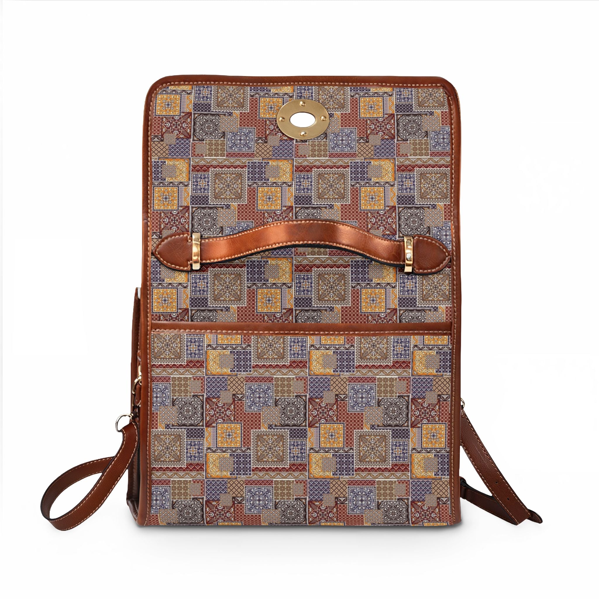 Patchwork Pattern Waterproof Canvas Bag — Vintage Geometric Tote/Handbag