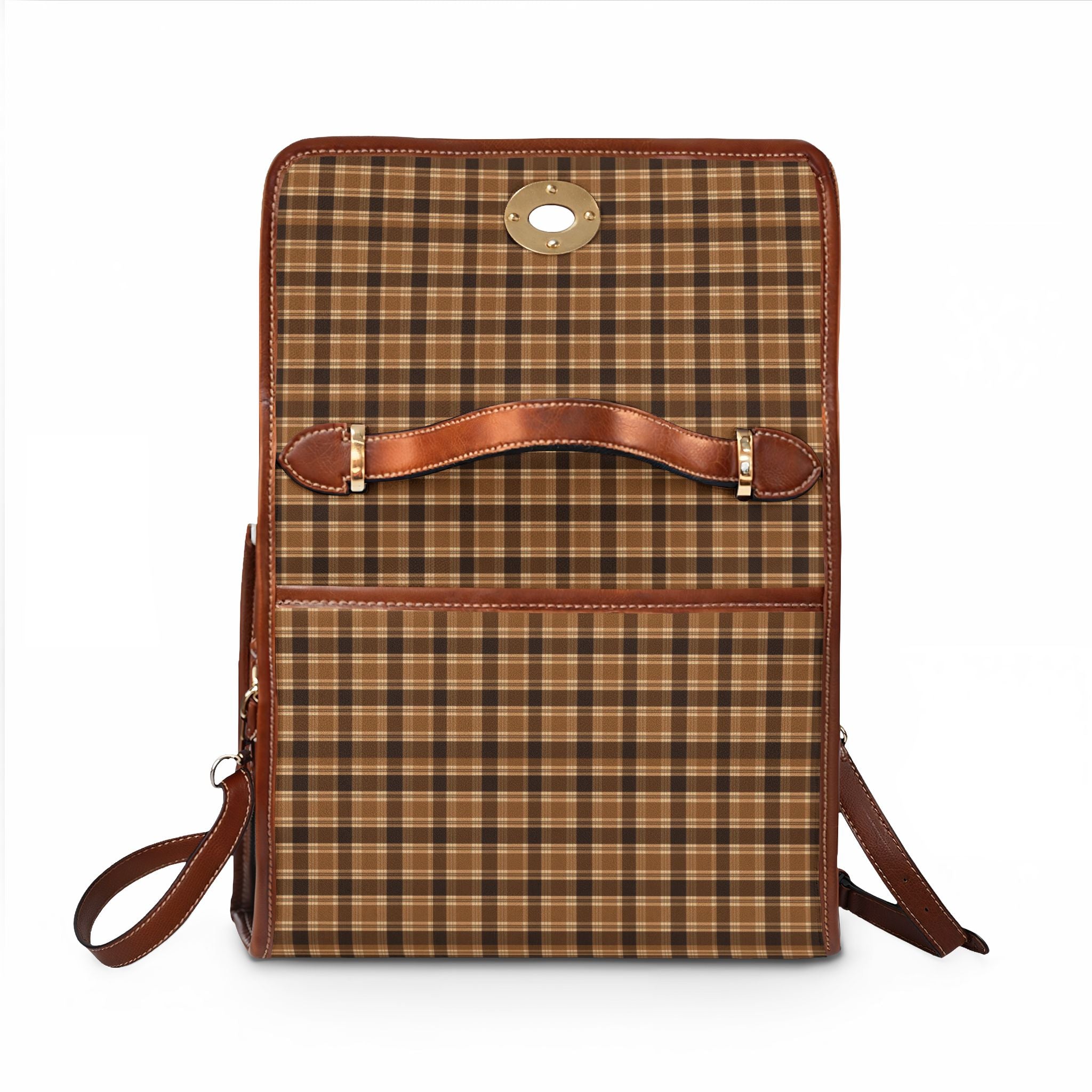 Brown Plaid Pattern Waterproof Canvas Bag | Vintage Check Tote