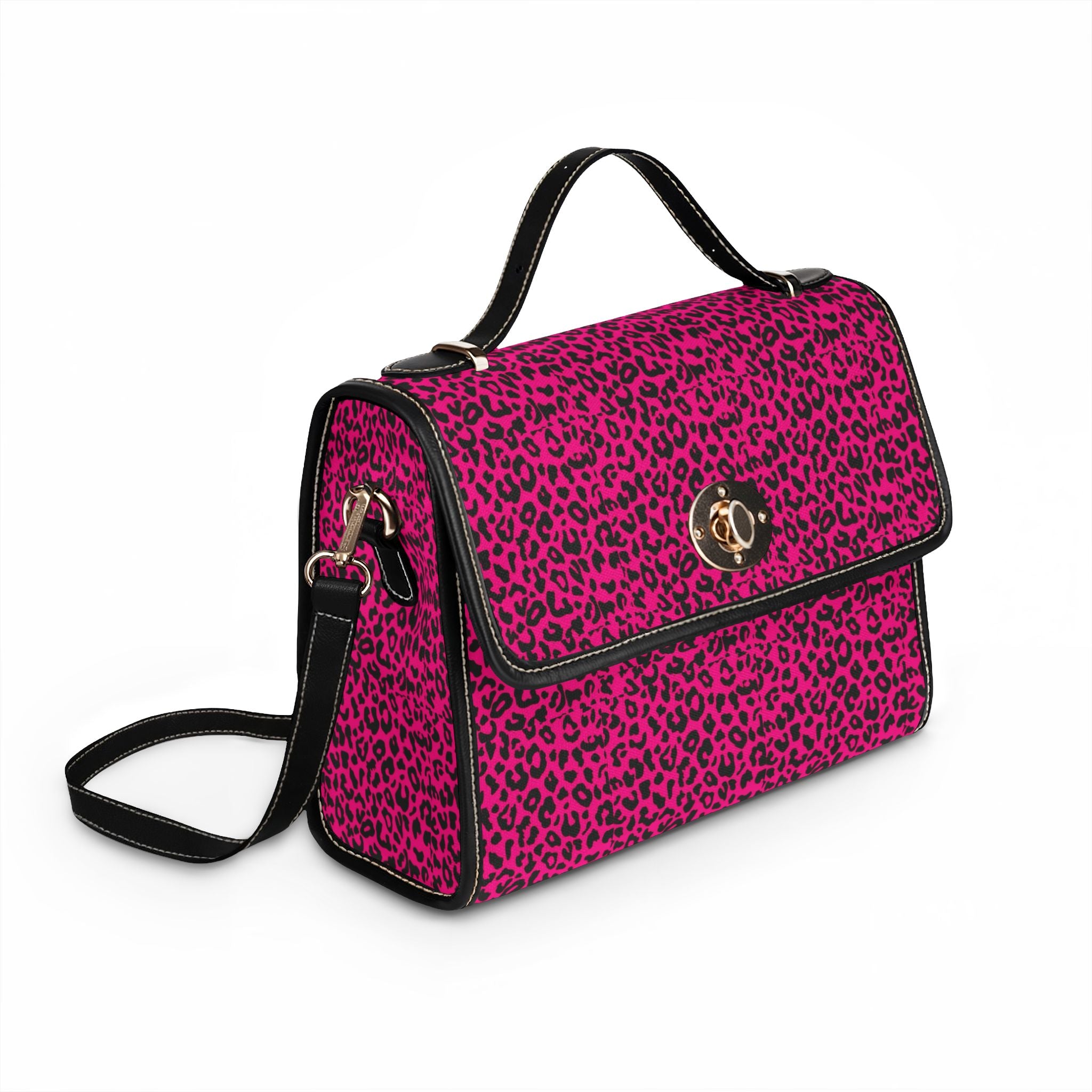Pink Leopard Print Waterproof Canvas Bag