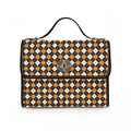 Orange Black Argyle Pattern Waterproof Canvas Bag | Plaid Satchel, Studded Trim