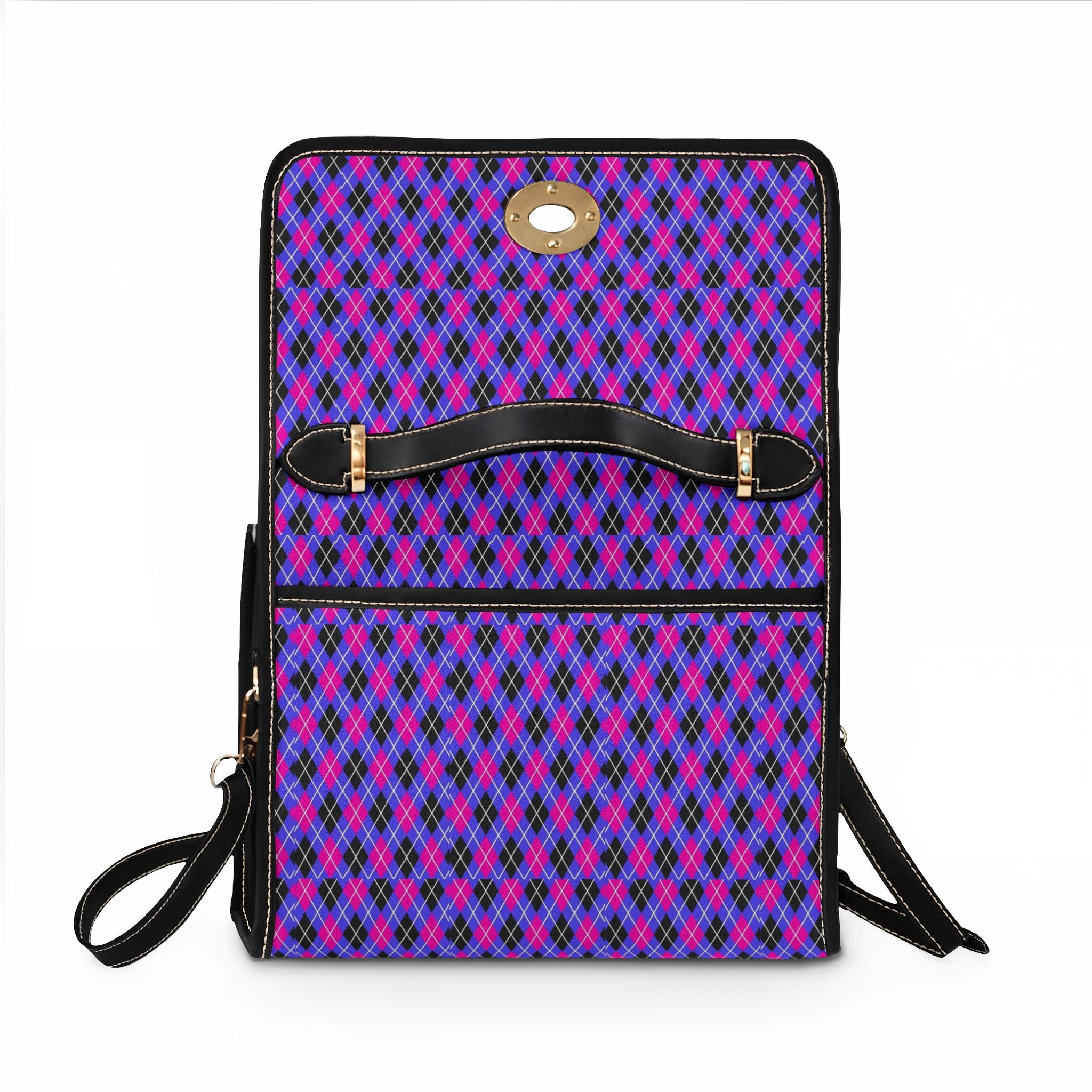 Purple Pink Argyle Pattern Waterproof Canvas Bag | Plaid Tote Purse