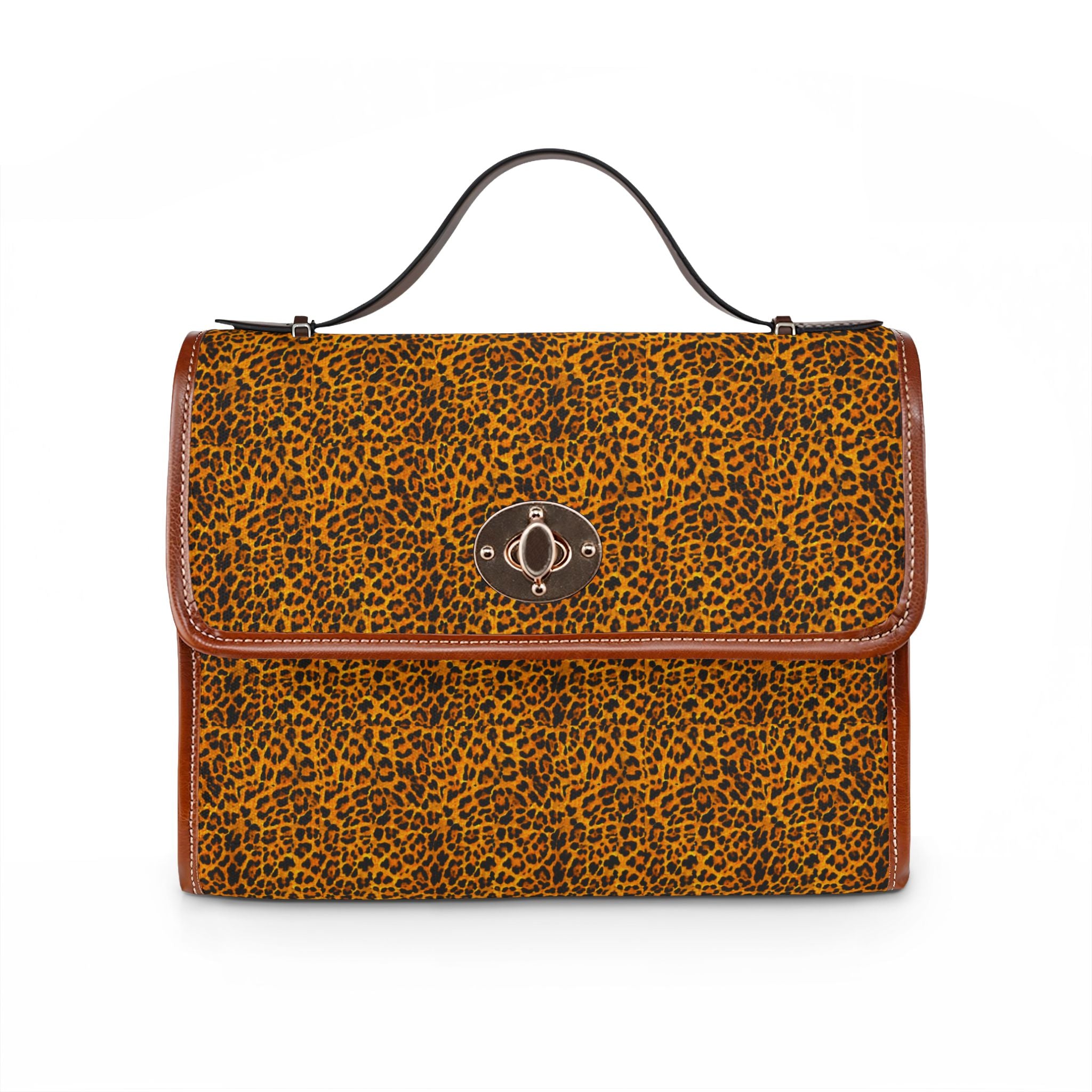 Leopard Print Satchel Bag | Waterproof Canvas, Top Handle Crossbody