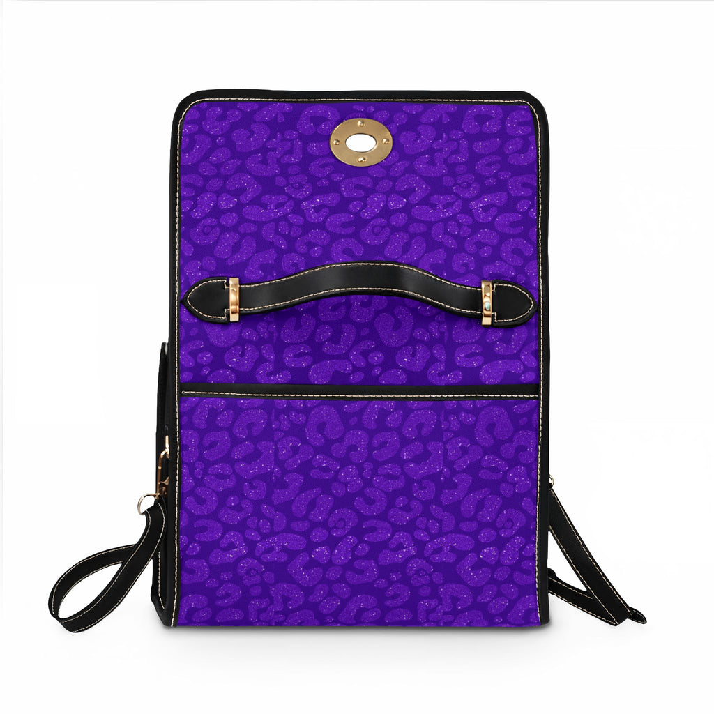 Purple Sparkle Leopard Print Waterproof Canvas Bag