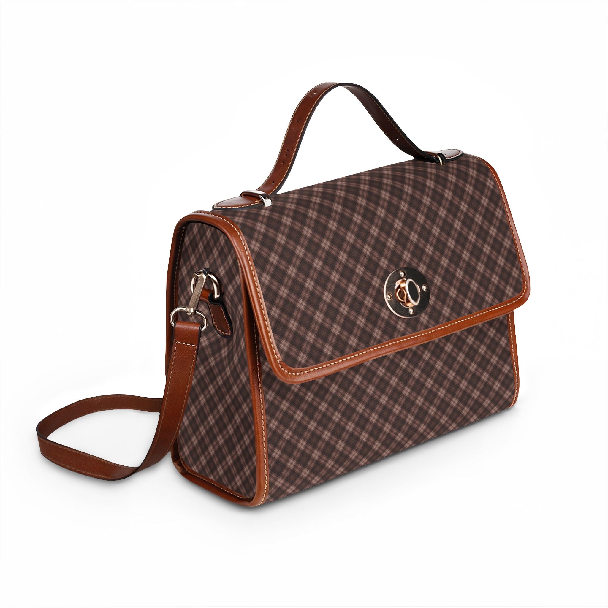 Brown Plaid Waterproof Canvas Bag