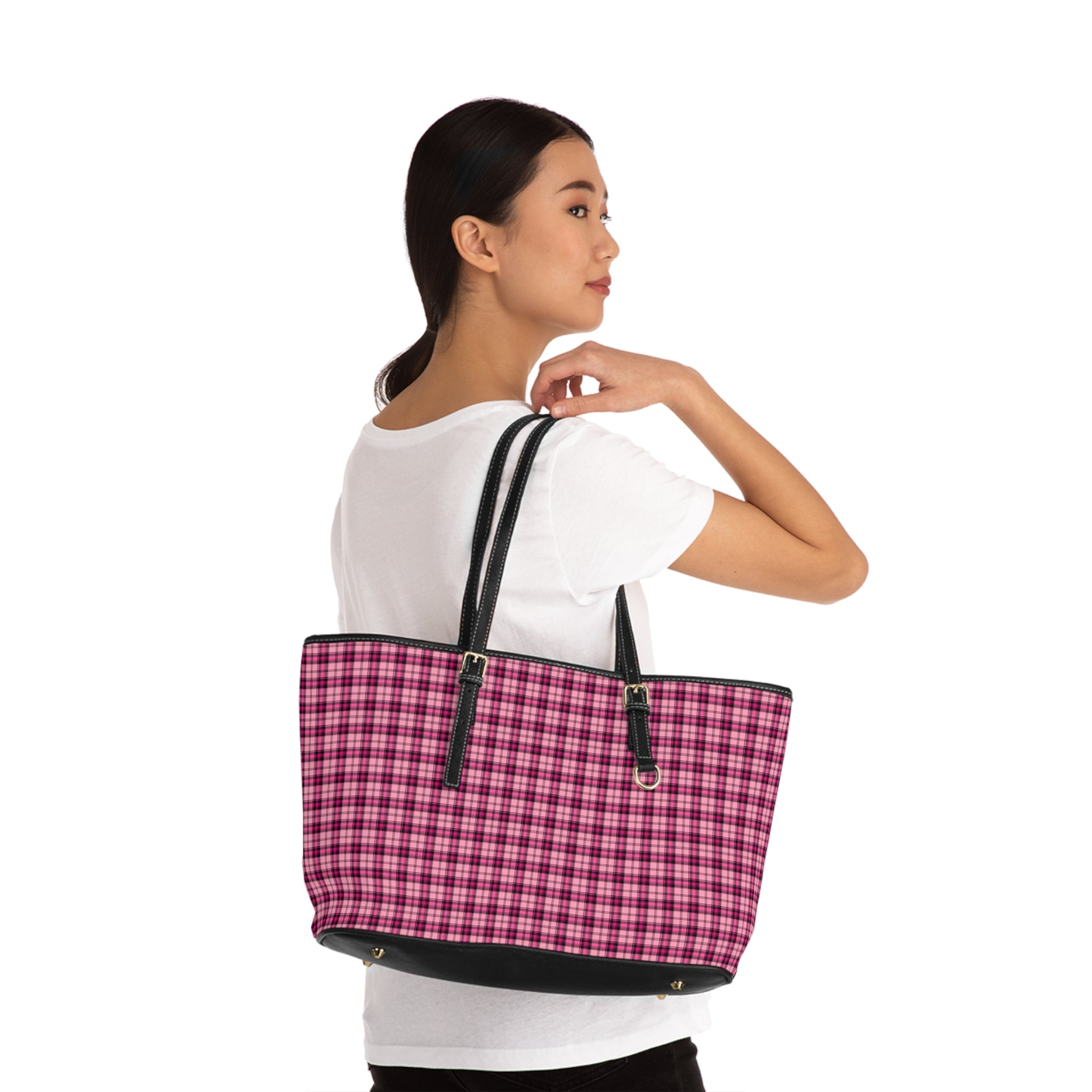 Pink Plaid Tote Bag | Check Pattern Shoulder Bag