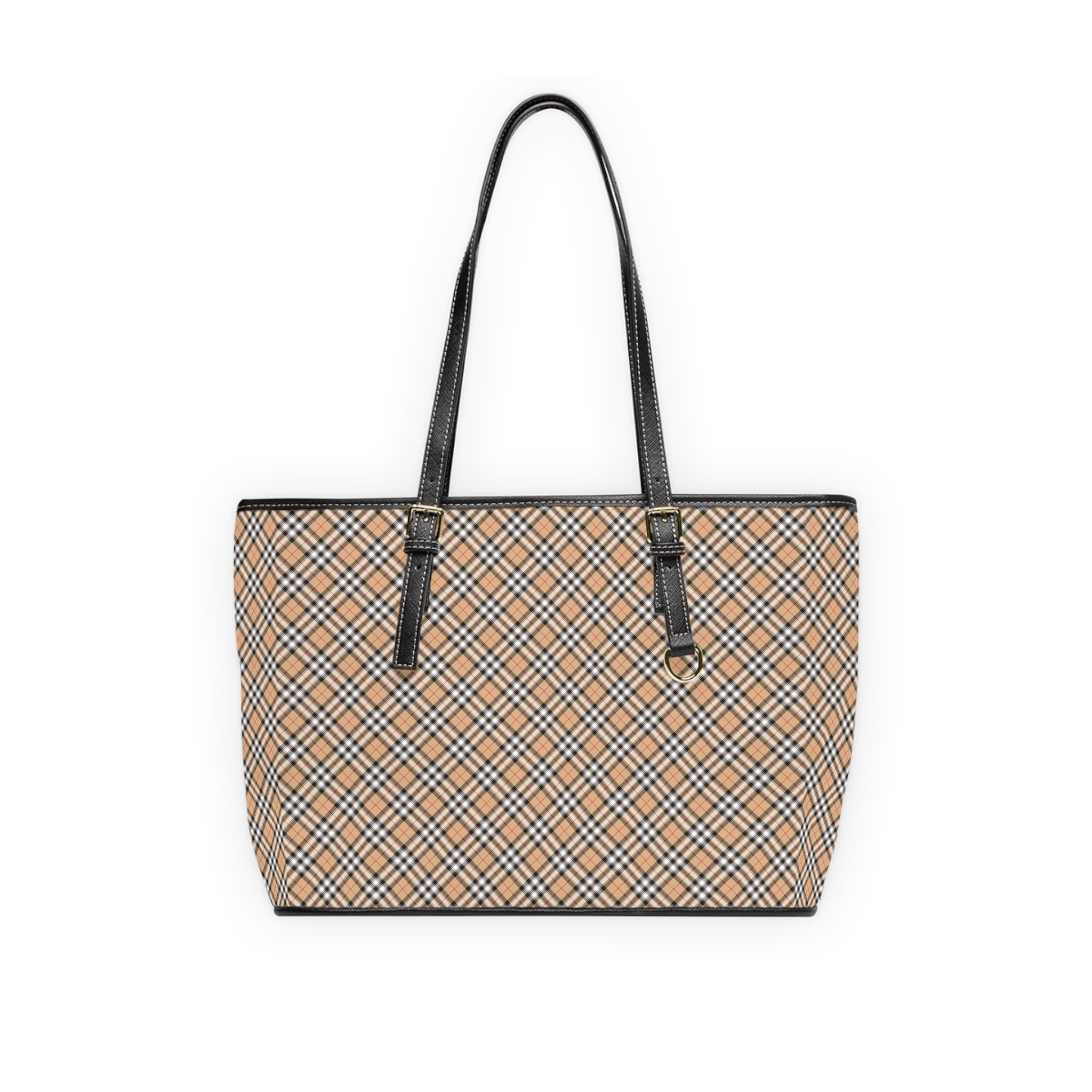 Tan Plaid Tote PU Leather Shoulder Bag | Checkered Pattern Handbag