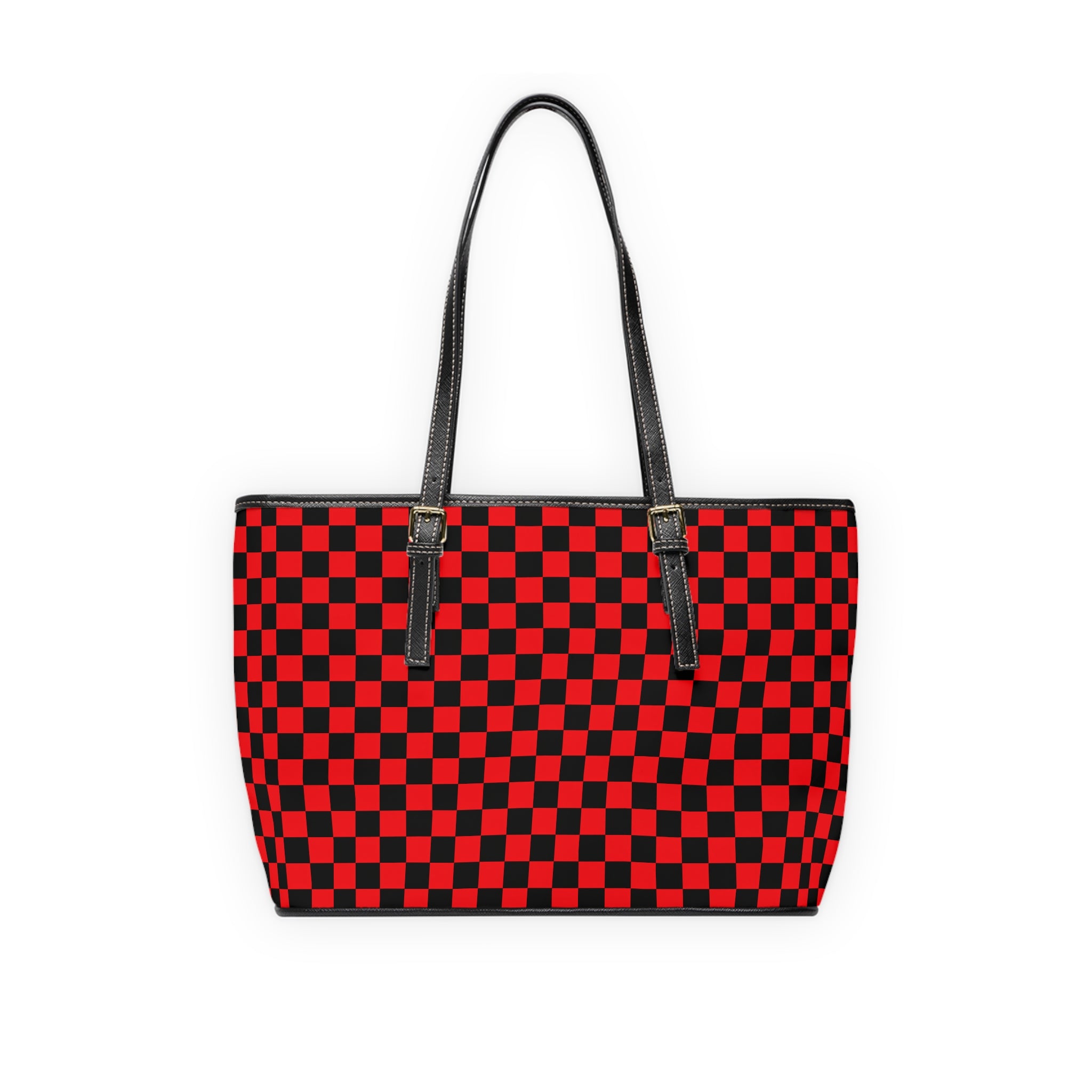 Red & Black Checkerboard PU Shoulder Bag — Retro Skate Tote