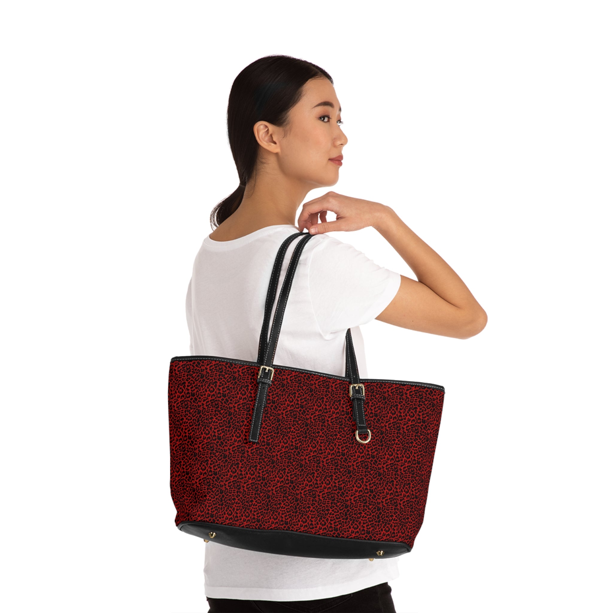 Red Leopard Print PU Leather Shoulder Bag – Stylish Everyday Tote