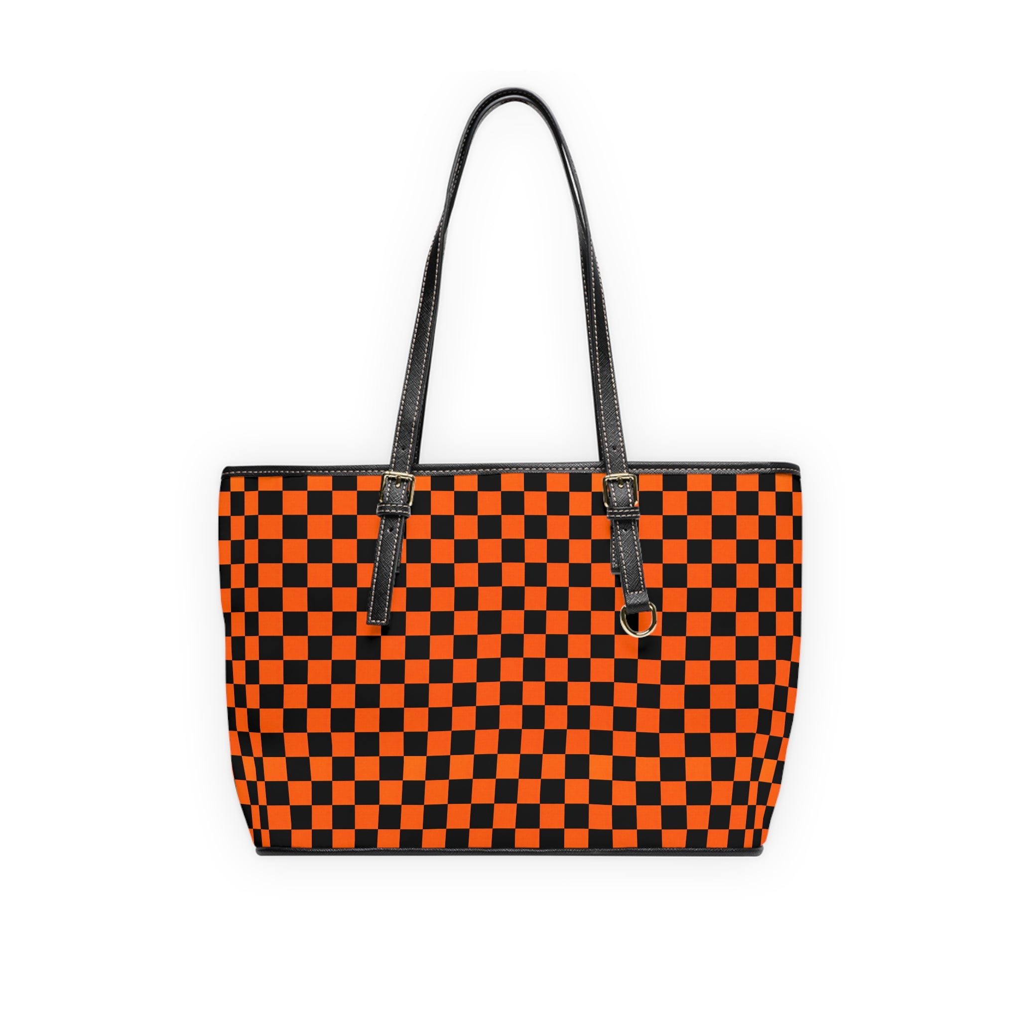 Orange Black Checkerboard PU Leather Shoulder Bag