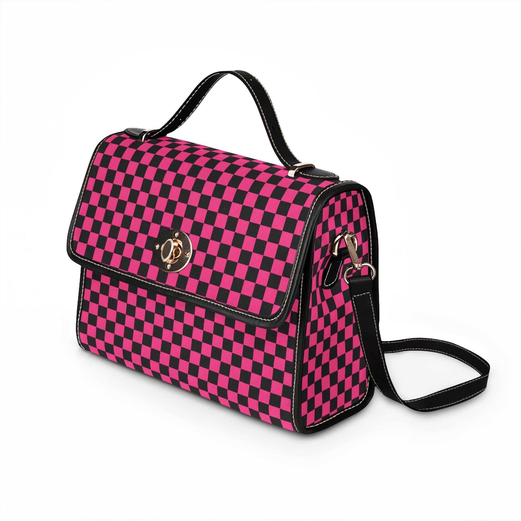 Hot Pink Checkerboard Waterproof Canvas Bag | Retro Pixel Checker Tote