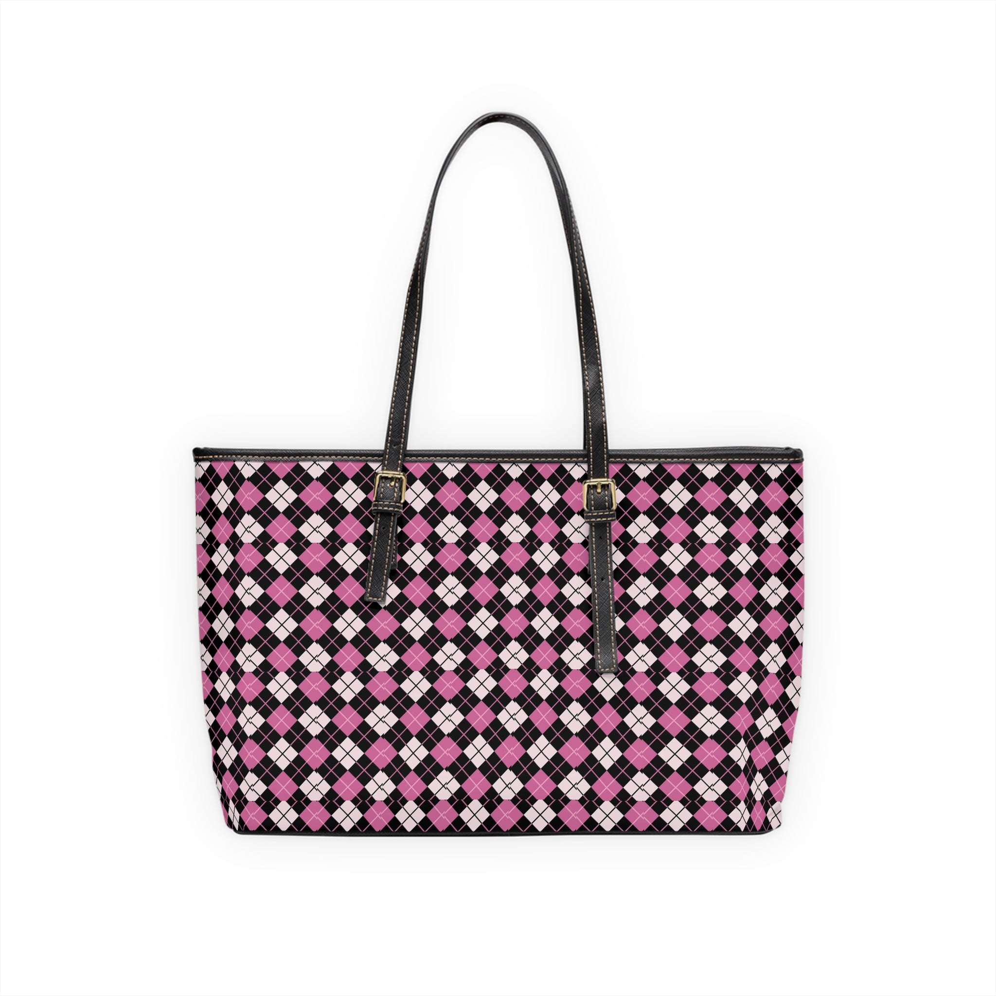 Pink Black Argyle Shoulder Bag | Plaid Tote, Checkered Pattern