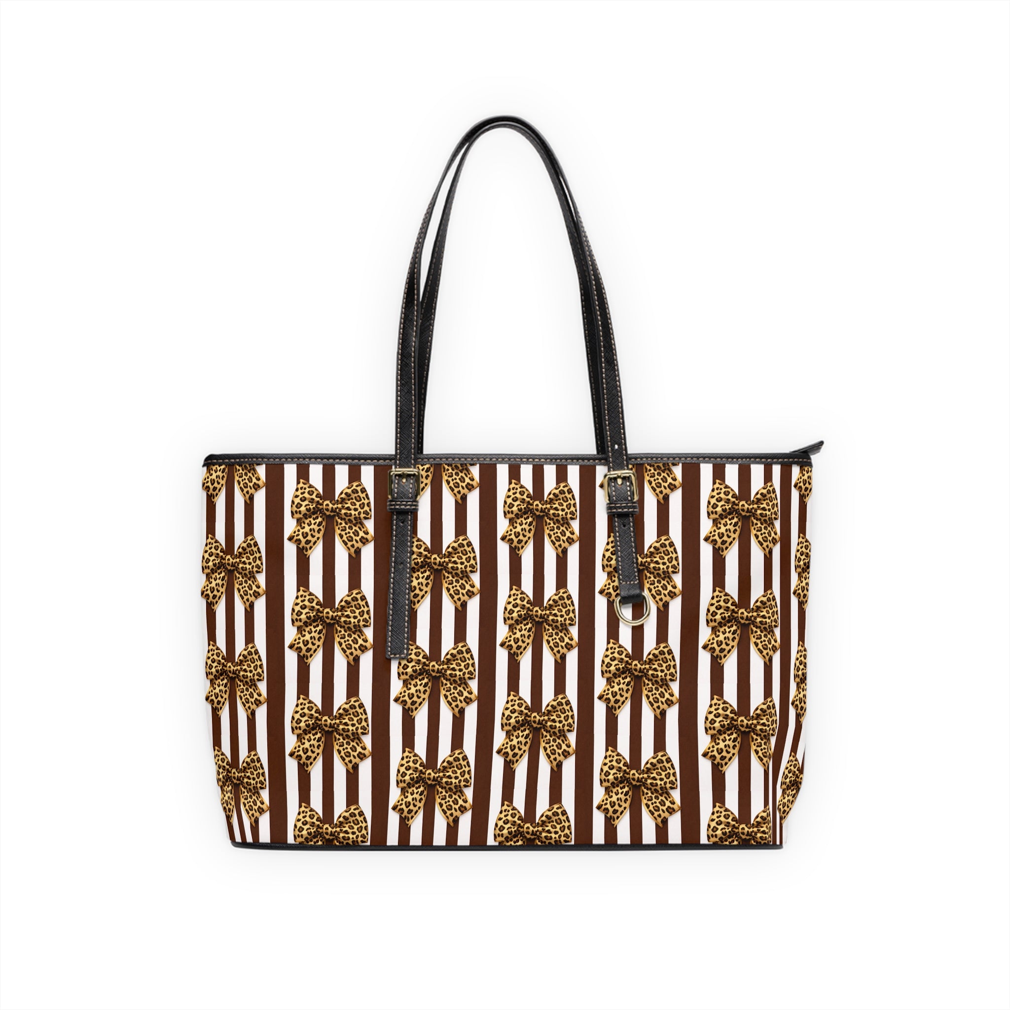 Leopard Bow Striped PU Leather Shoulder Bag