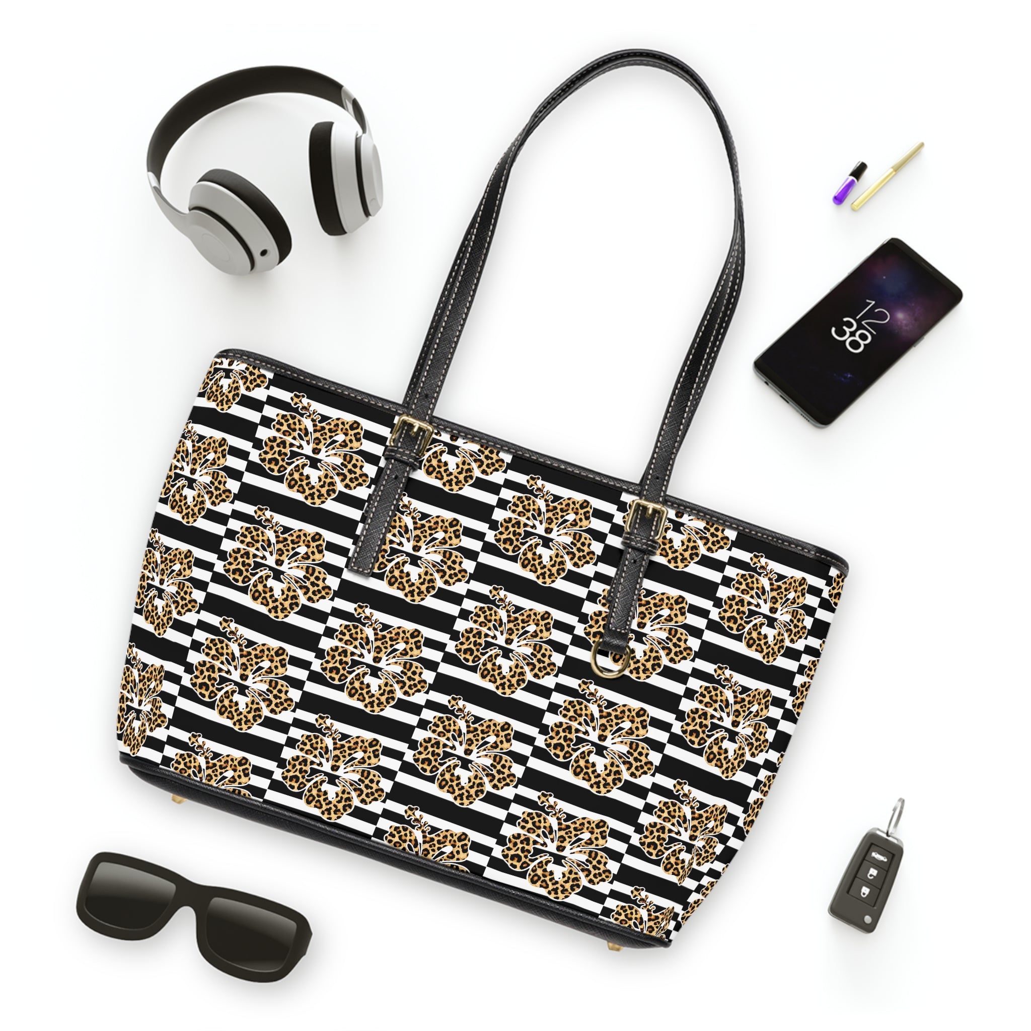 Leopard Floral Stripe PU Shoulder Bag