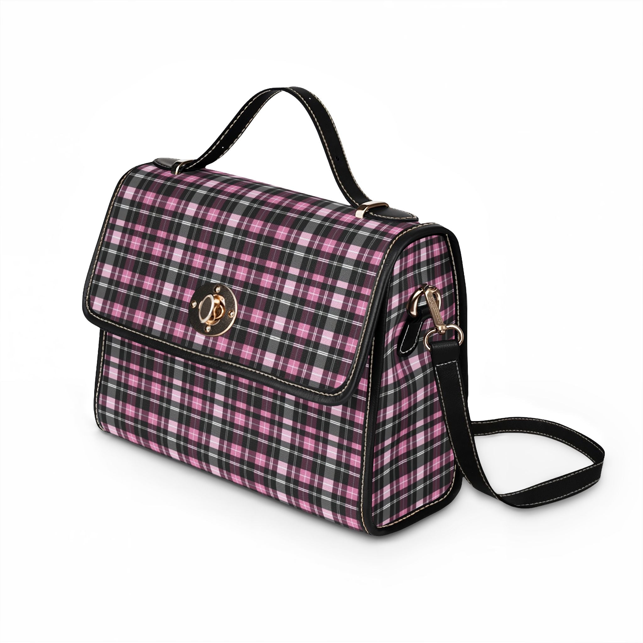 Pink Black Plaid Waterproof Canvas Bag | Plaid Handbag