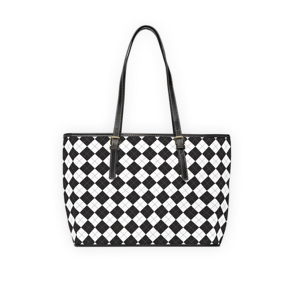 Black & White Checker PU Leather Shoulder Bag — Stylish Tote for Everyday Use