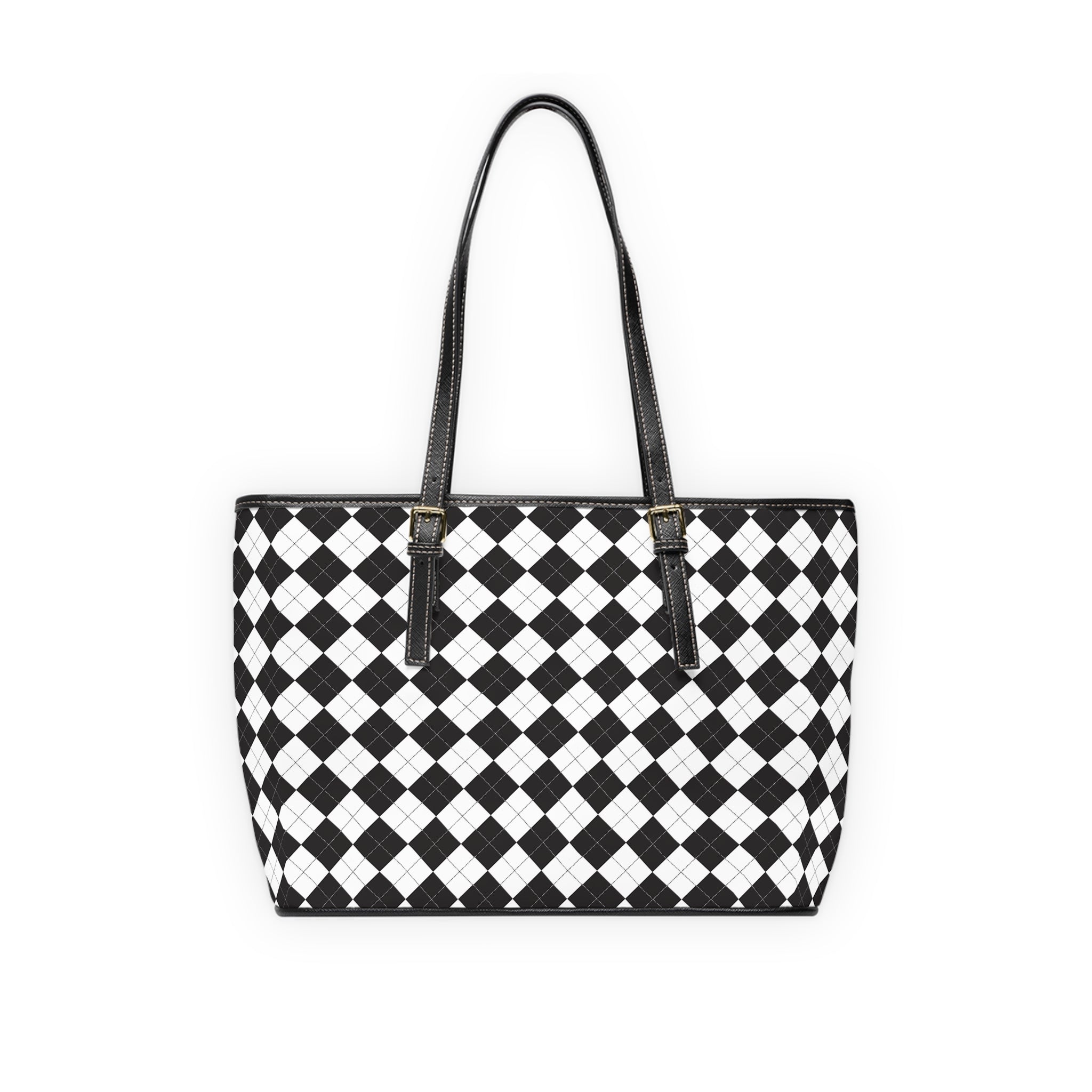 Black & White Checker PU Leather Shoulder Bag — Stylish Tote for Everyday Use