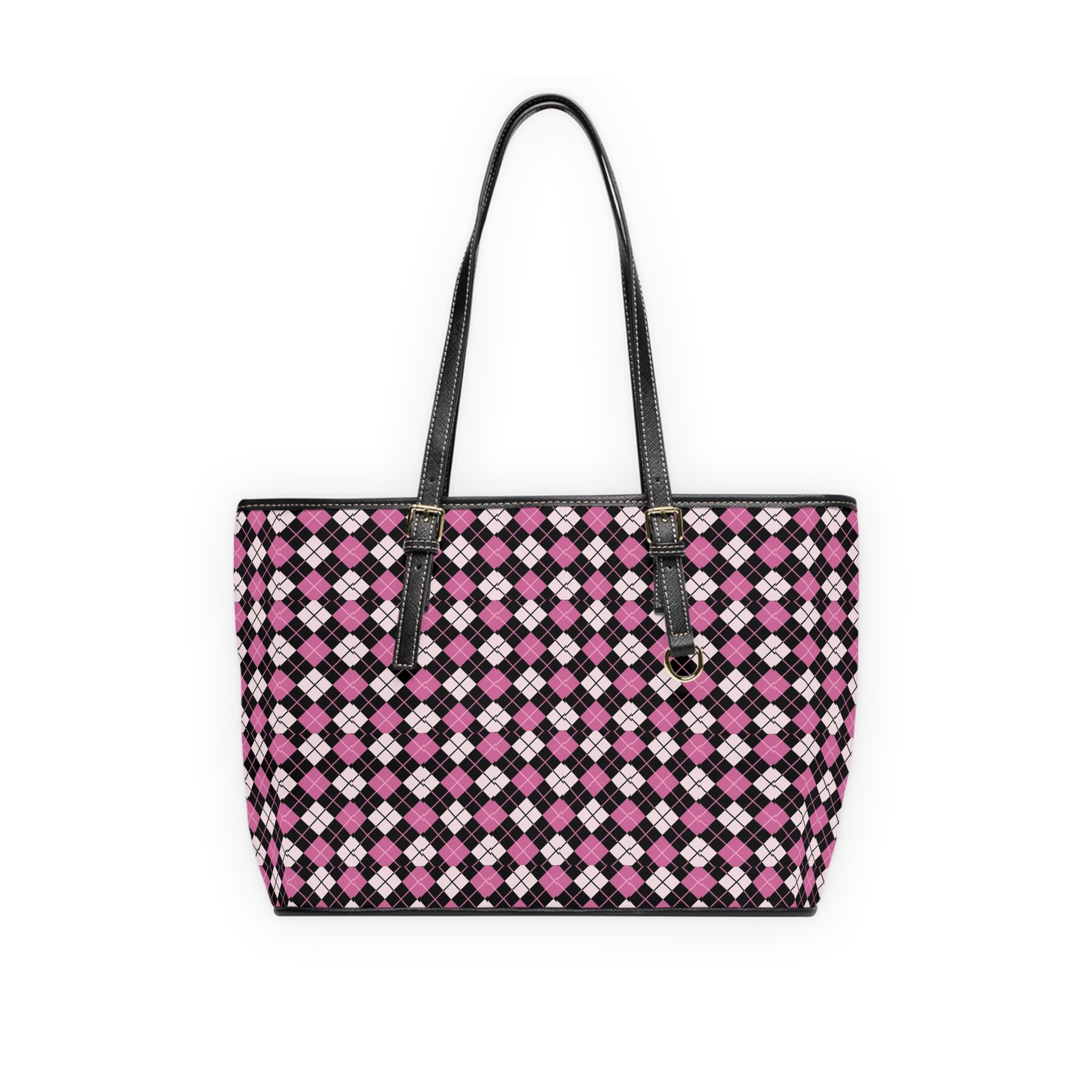 Pink Black Argyle Shoulder Bag | Plaid Tote, Checkered Pattern