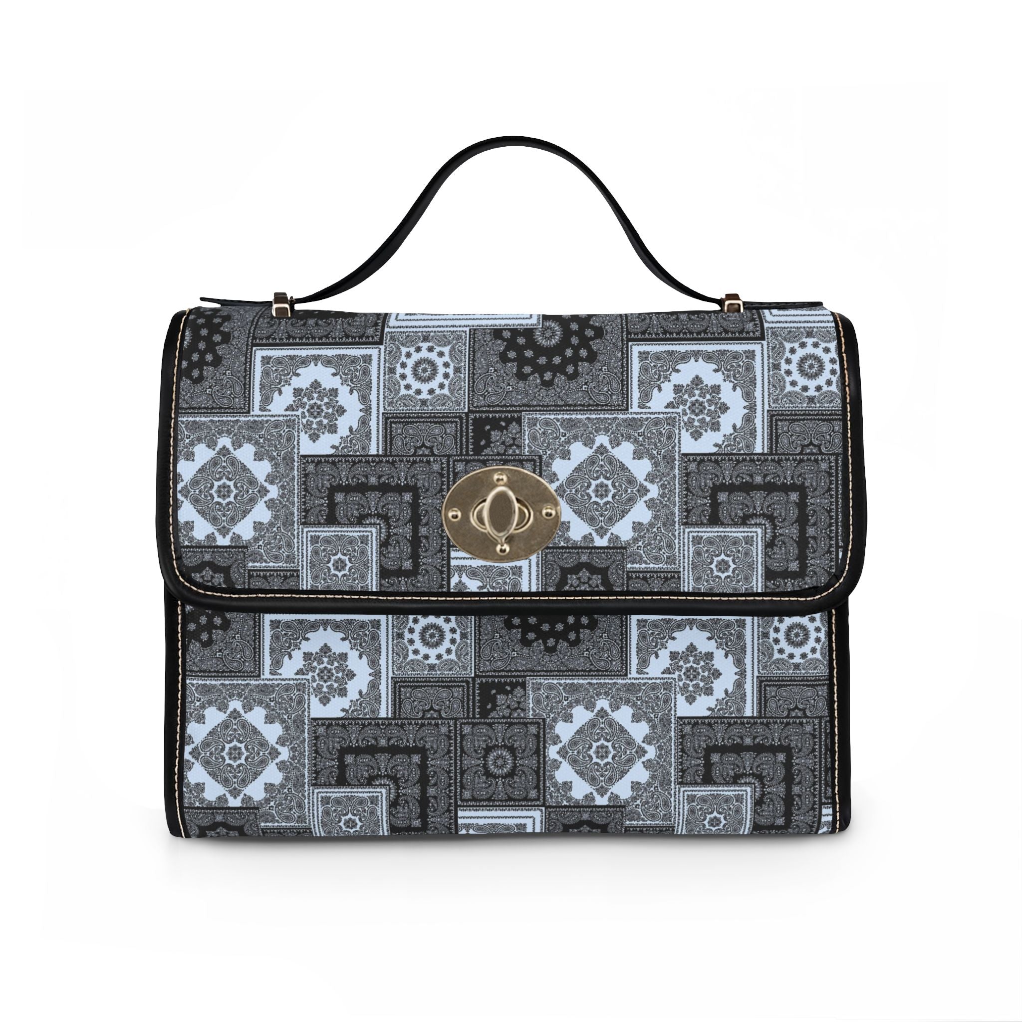 Canvas Satchel Bag — Geometric Patchwork Waterproof Crossbody for Everyday