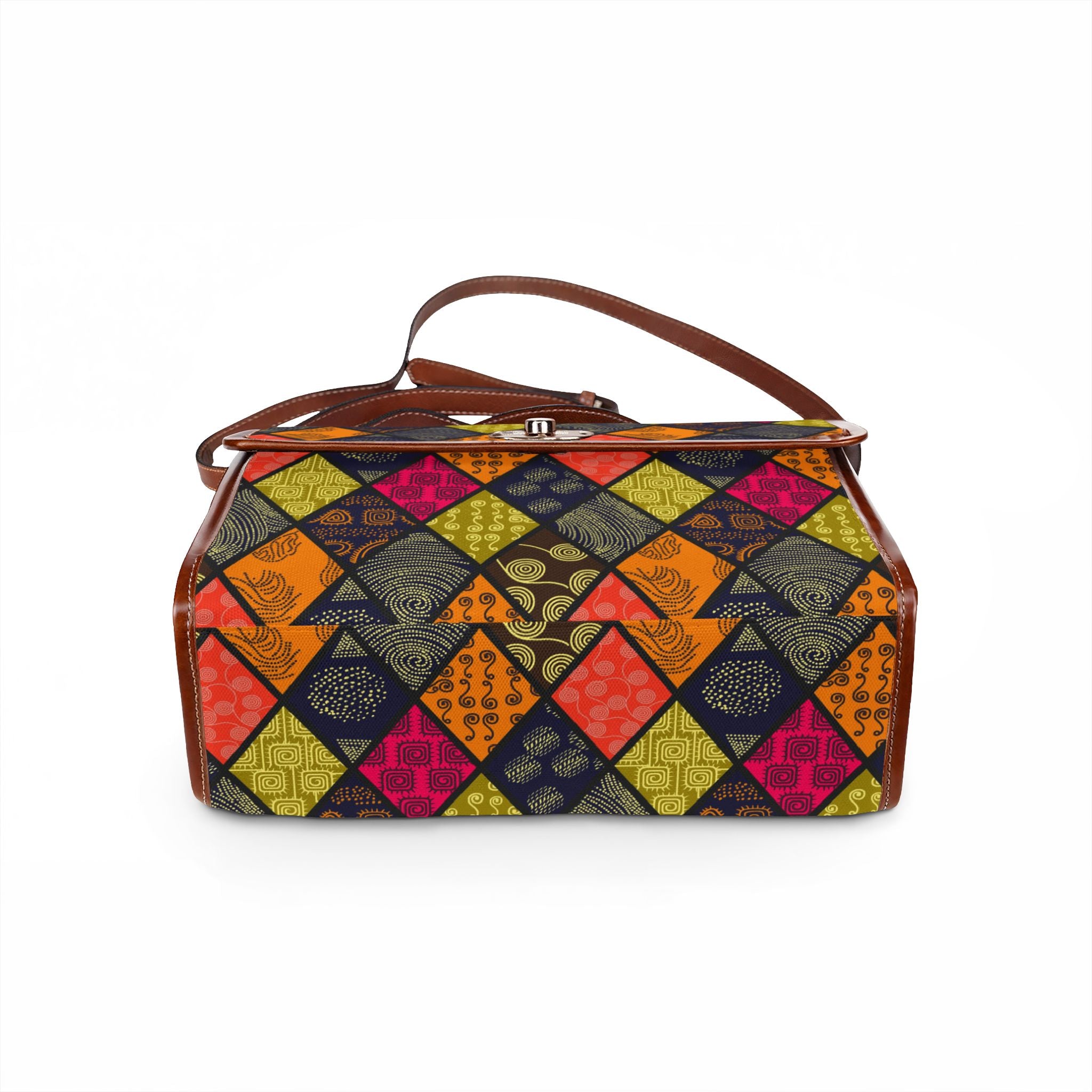 Colorful Diamond Patchwork Waterproof Canvas Bag | Geometric Pattern Satchel