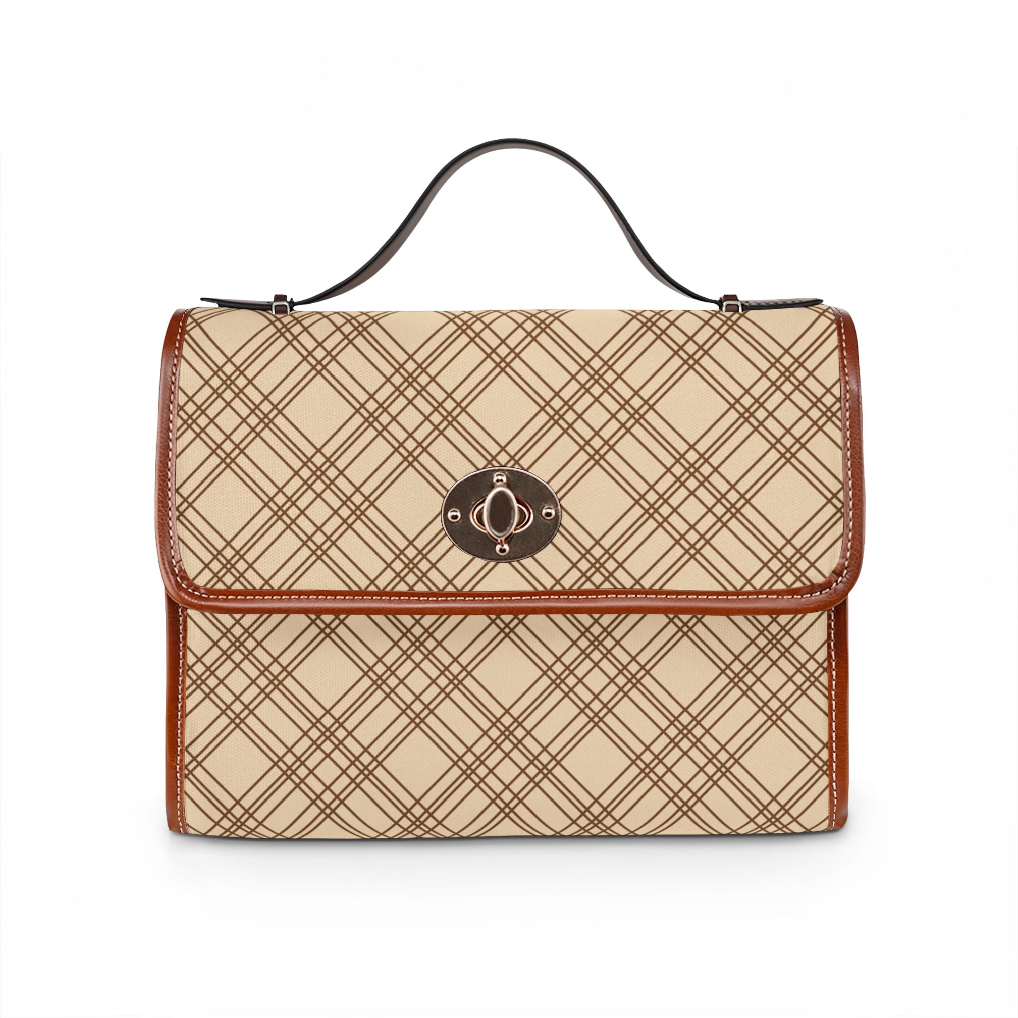 Beige Plaid Pattern Waterproof Canvas Bag