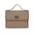 Tan Plaid Handbag Waterproof Canvas Bag | Vintage Check Pattern, Leather Trim