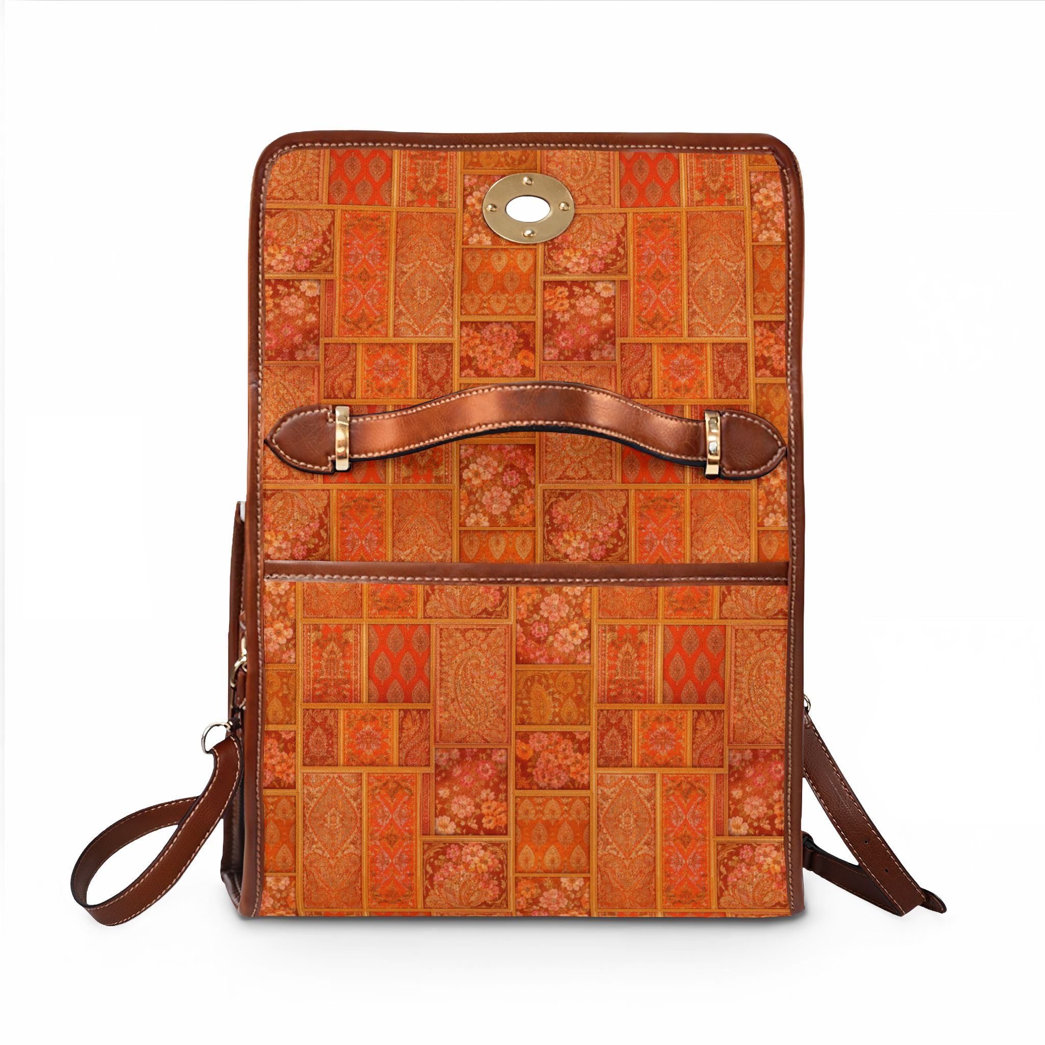 Vintage Mosaic Tile Waterproof Canvas Bag | Orange Patchwork Pattern