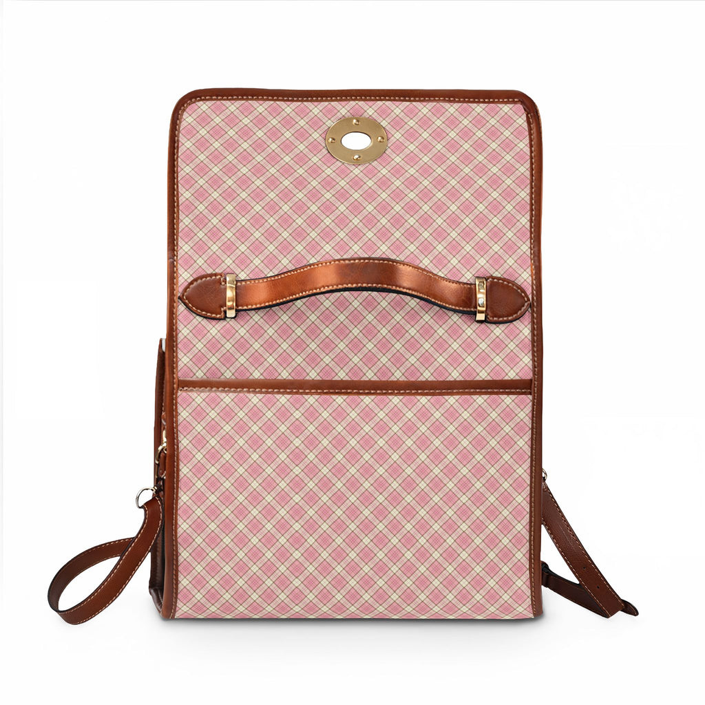 Pink Plaid Pattern Waterproof Canvas Bag | Crossbody Briefcase