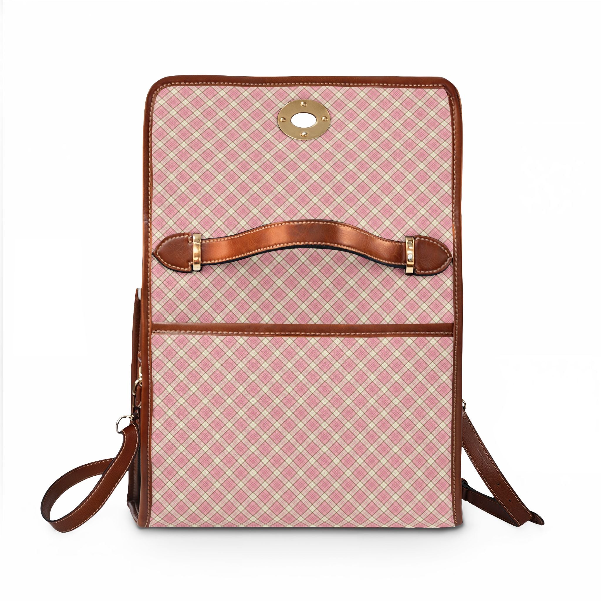 Pink Plaid Pattern Waterproof Canvas Bag | Crossbody Briefcase