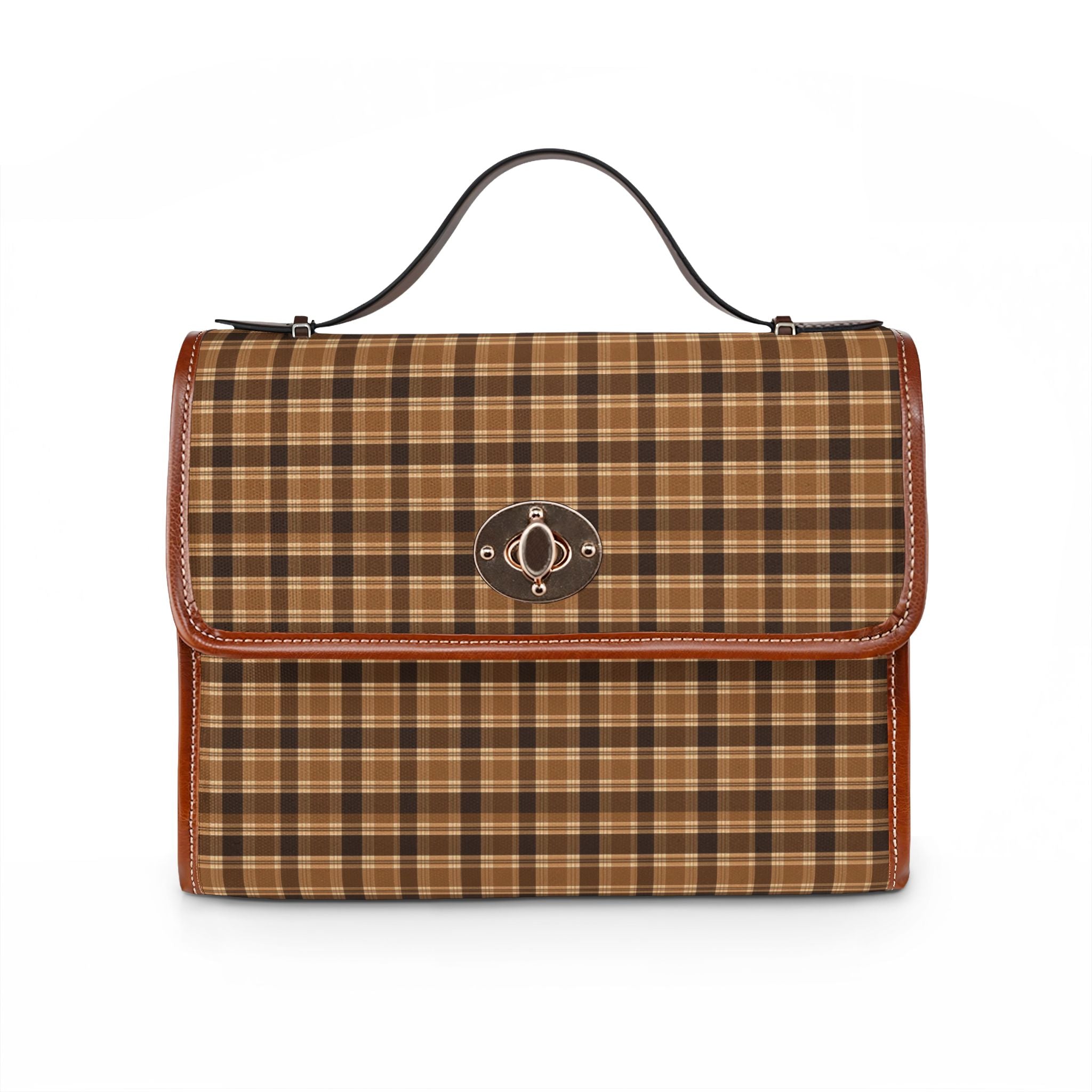 Brown Plaid Pattern Waterproof Canvas Bag | Vintage Check Tote