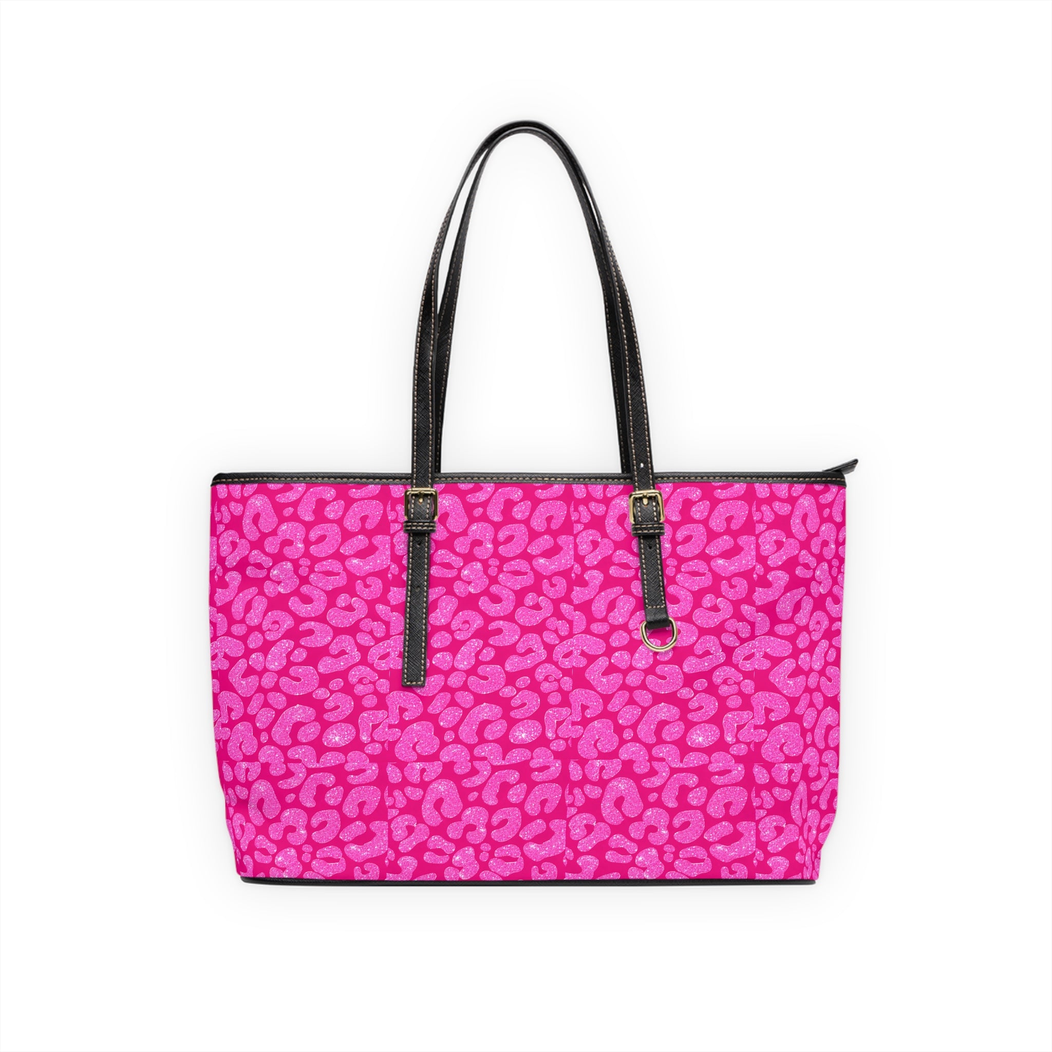 Pink Leopard Print PU Leather Shoulder Bag — Trendy Animal Print Tote for Everyday Use