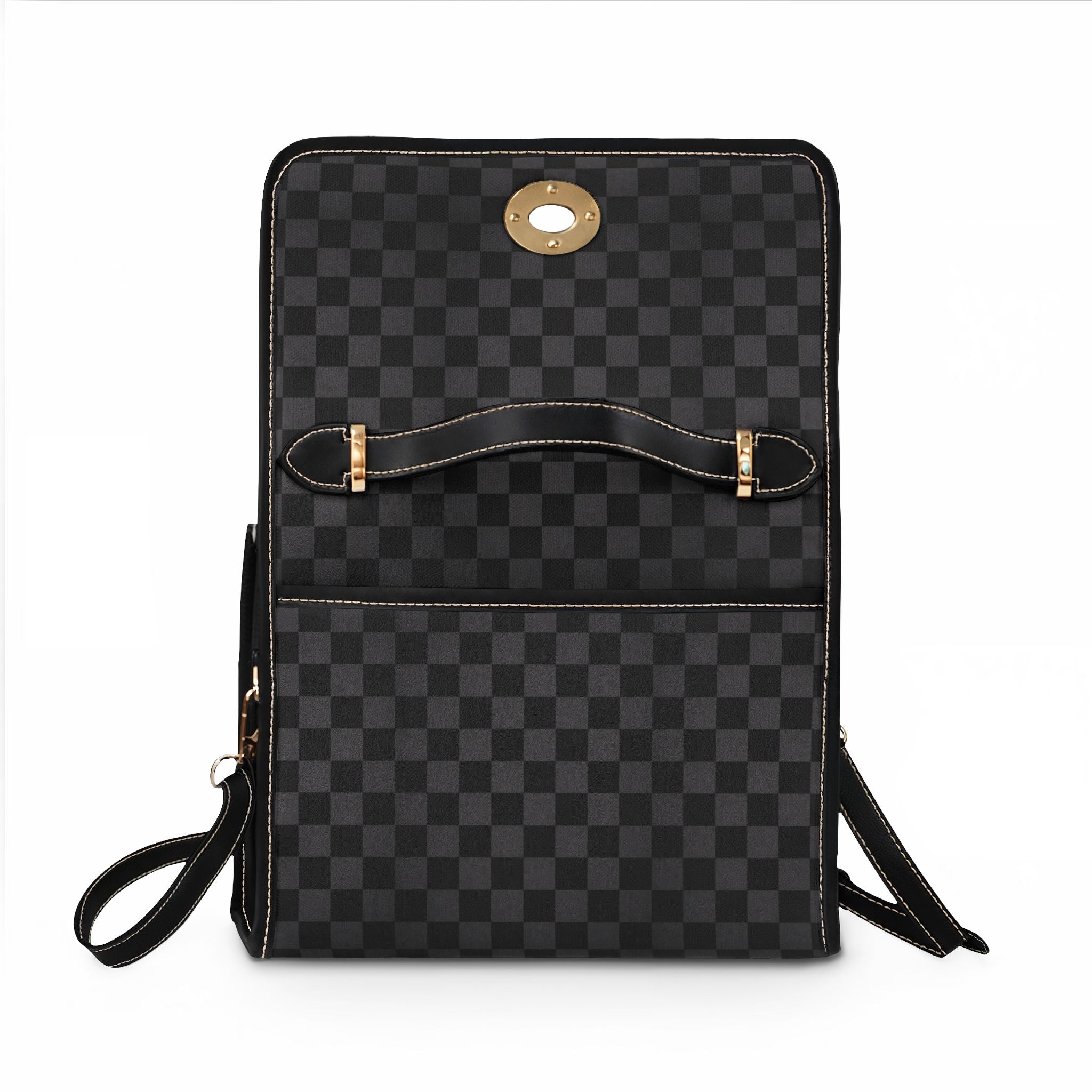 Black Checkerboard Waterproof Canvas Bag | Top Handle Crossbody Satchel