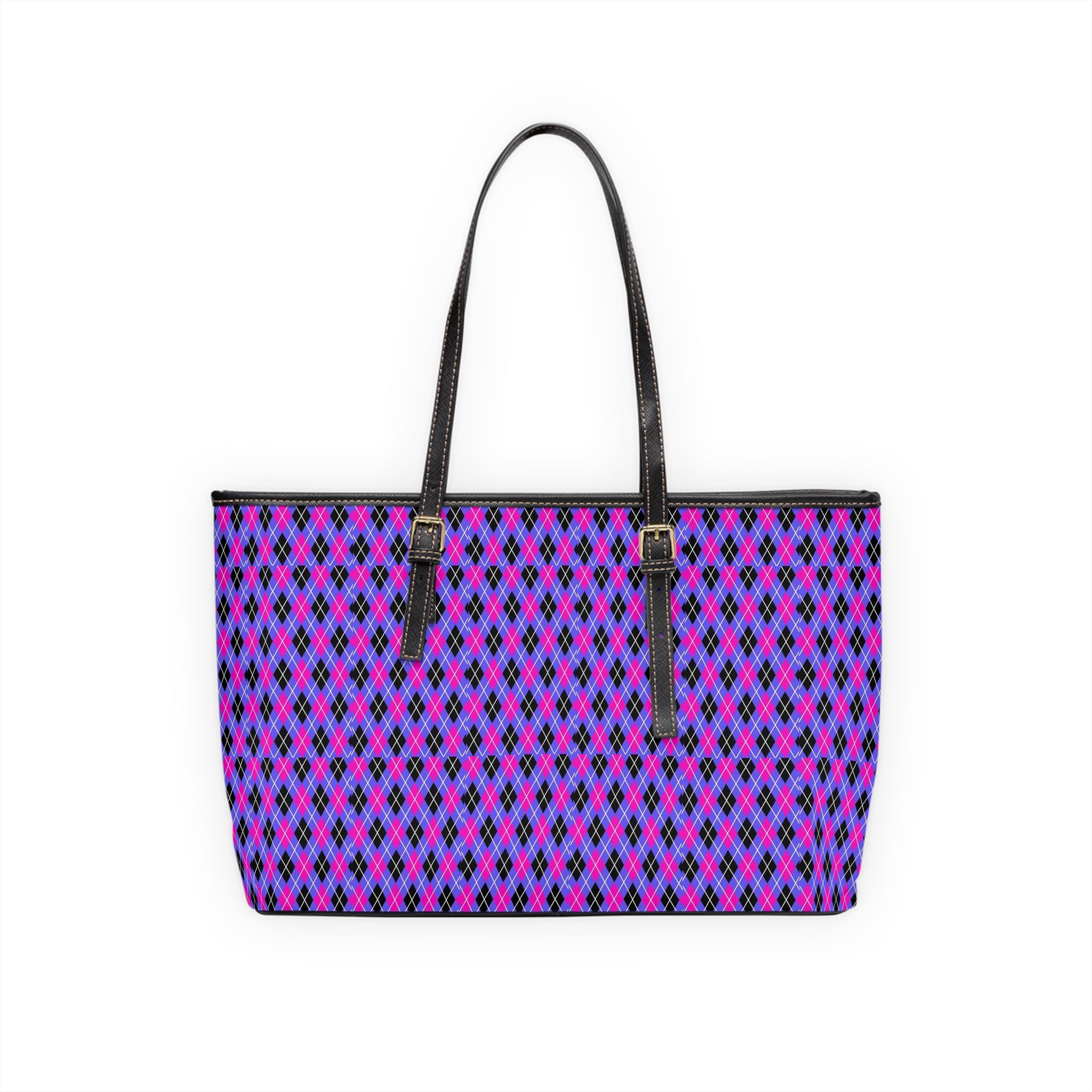 Pink Purple Argyle Pattern Shoulder Bag | Geometric Tote, Diamond Print