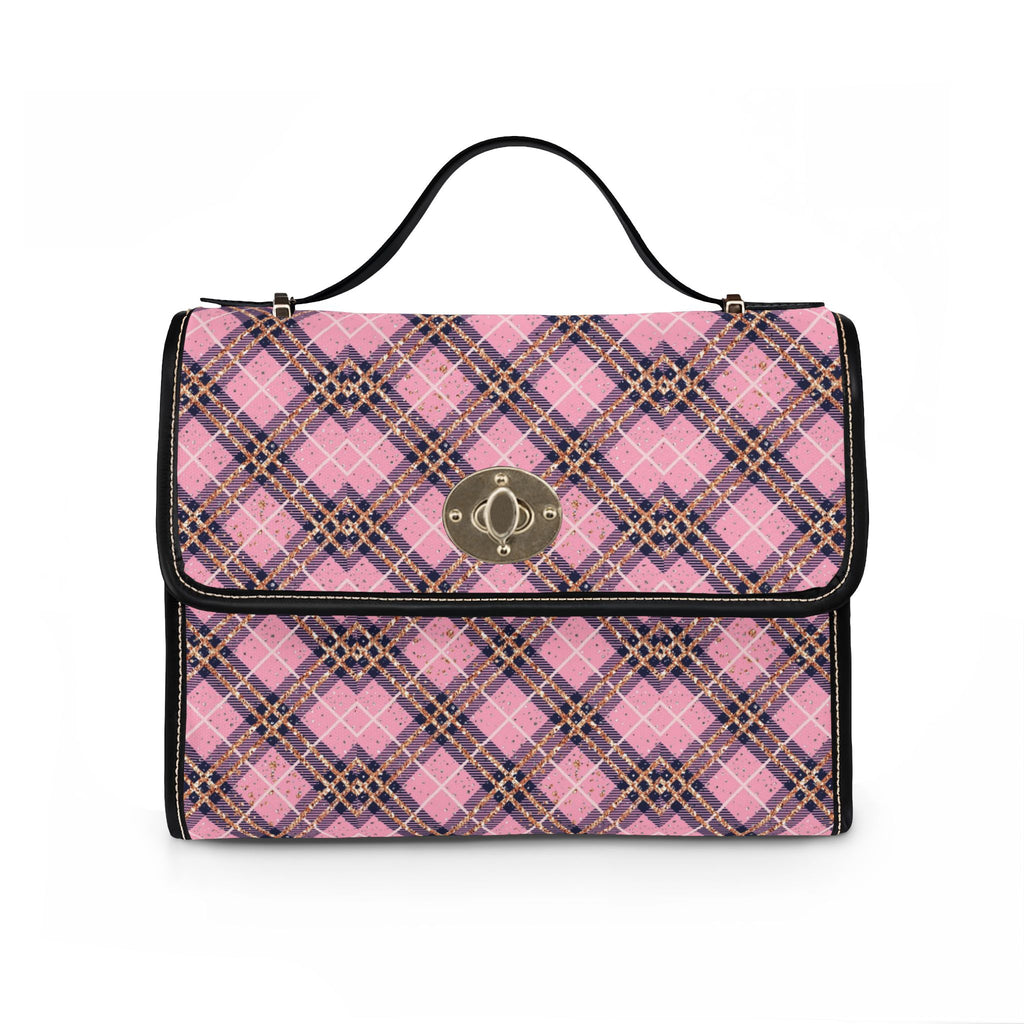 Pink Plaid Tote Bag | Waterproof Canvas Bag, Checkered Pattern Purse
