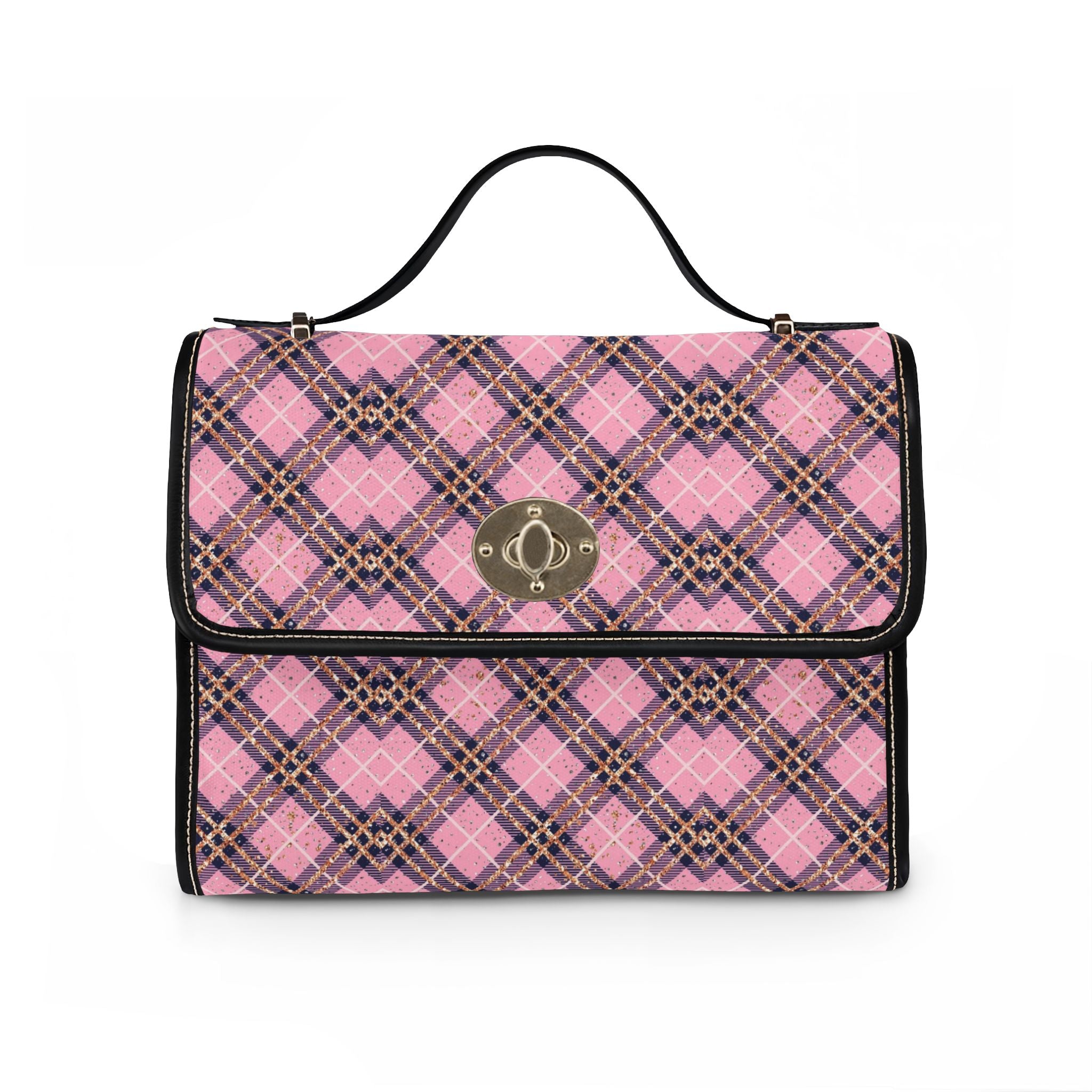 Pink Plaid Tote Bag | Waterproof Canvas Bag, Checkered Pattern Purse